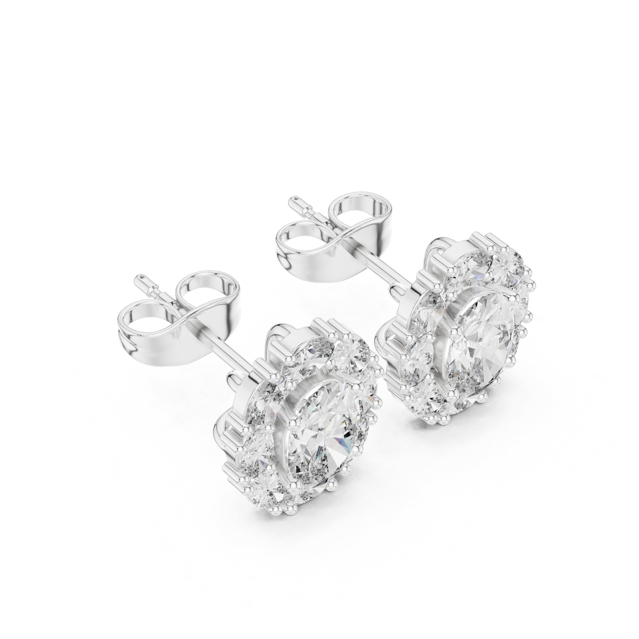 Cushion Cathedral Halo Diamond Stud Earrings - diamond earrings - VYKA Diamonds