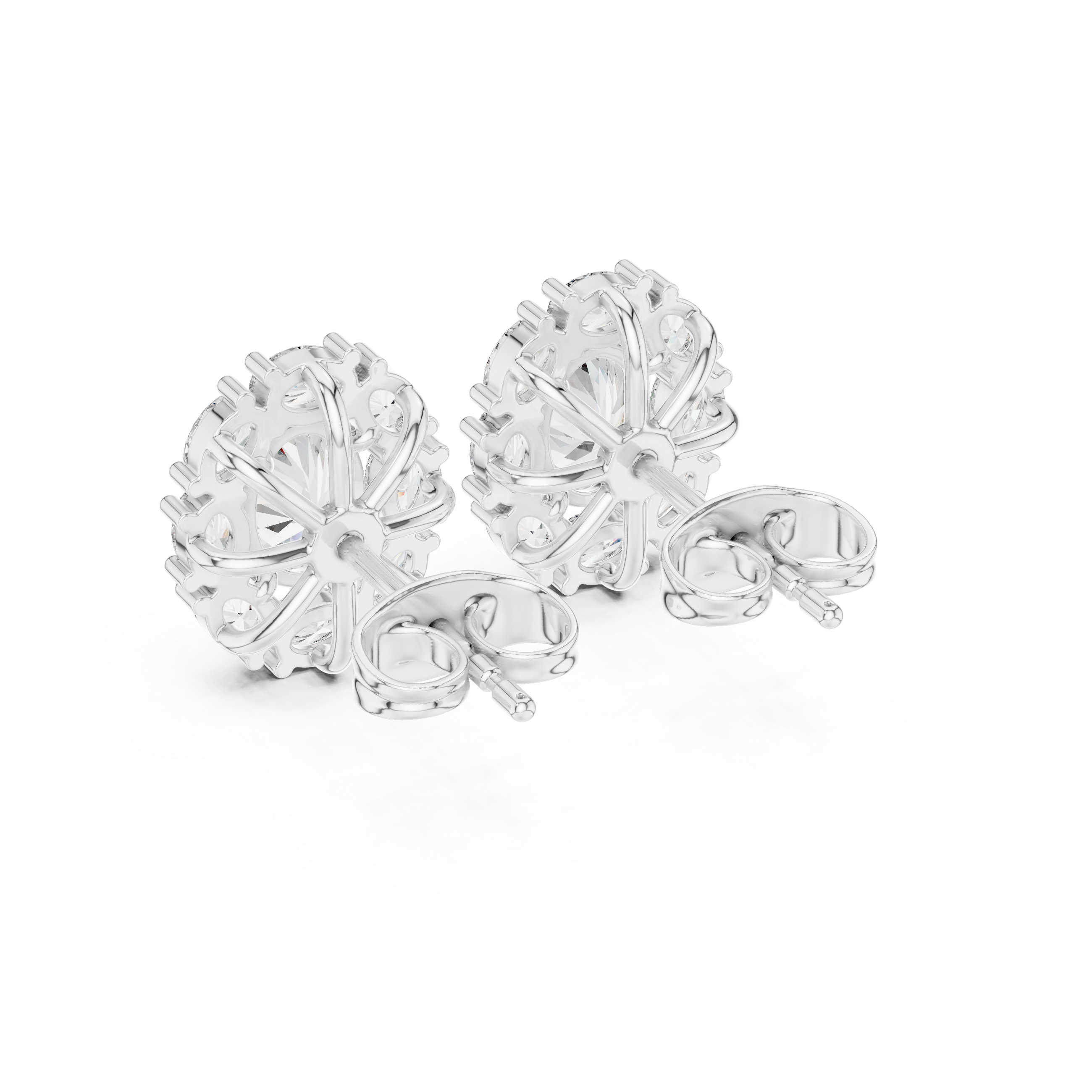 حلقان مرصعة ألماسية بهالة على شكل وسادة in White Gold - VYKA Diamonds