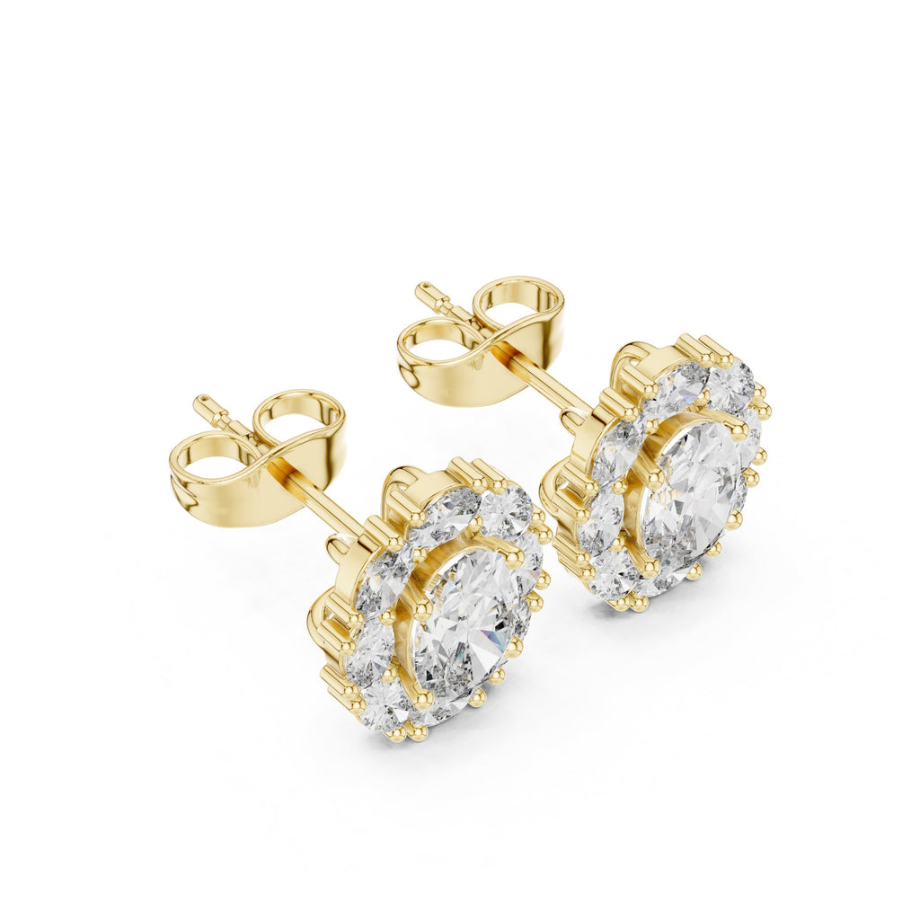 Cushion Cathedral Halo Diamond Stud Earrings - diamond earrings - VYKA Diamonds