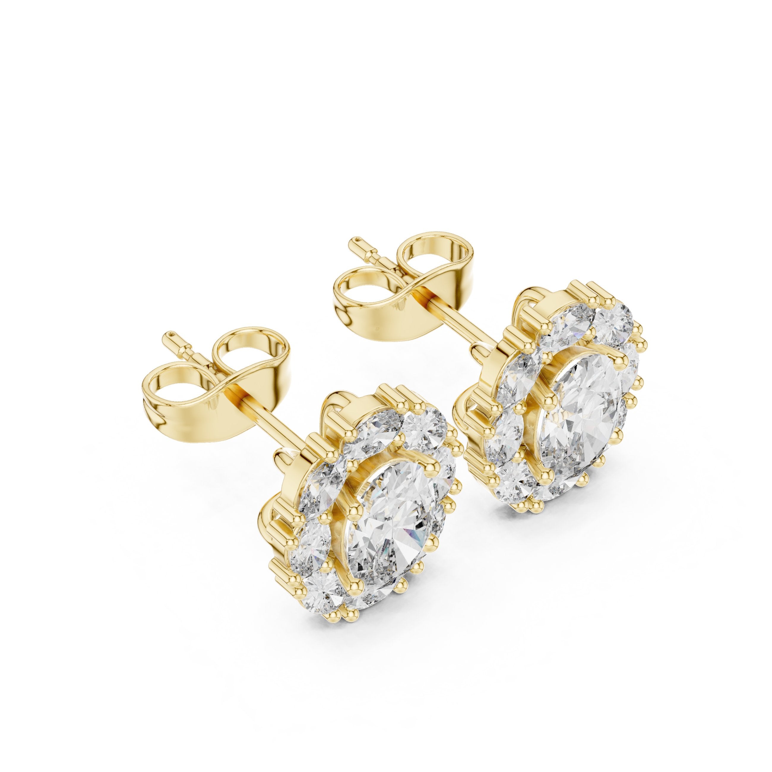 Cushion Cathedral Halo Diamond Stud Earrings - diamond earrings - VYKA Diamonds