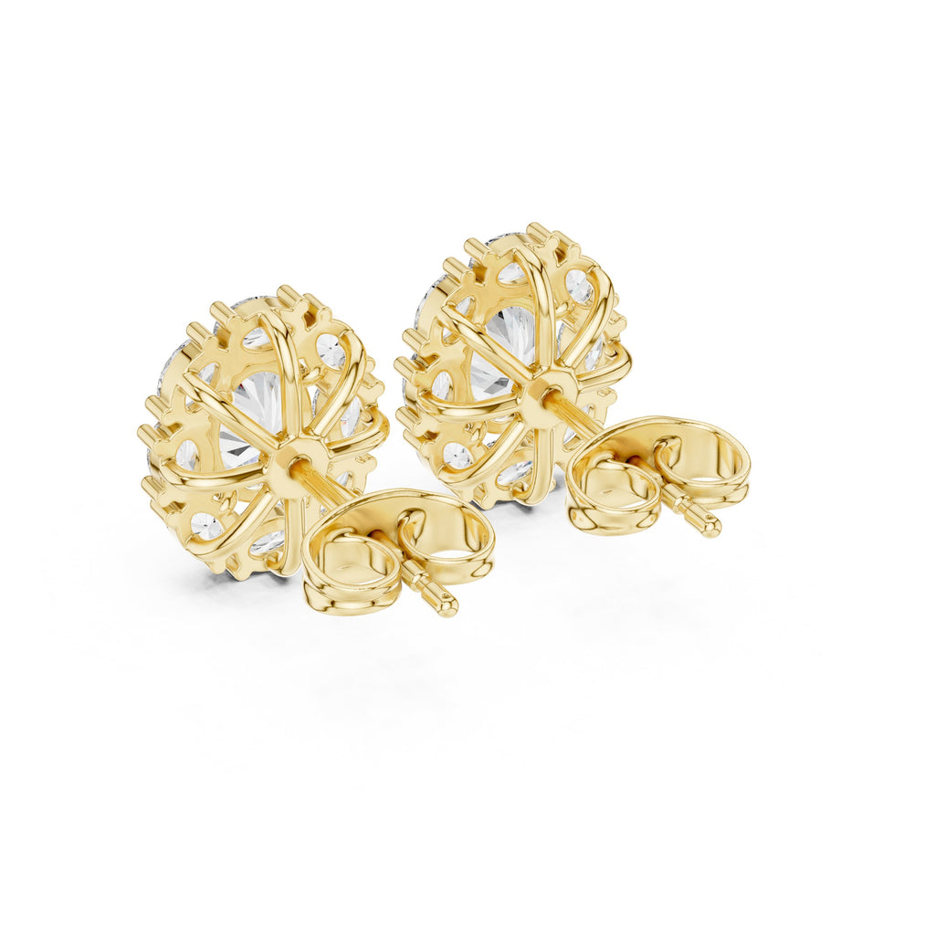 Cushion Cathedral Halo Diamond Stud Earrings - diamond earrings - VYKA Diamonds