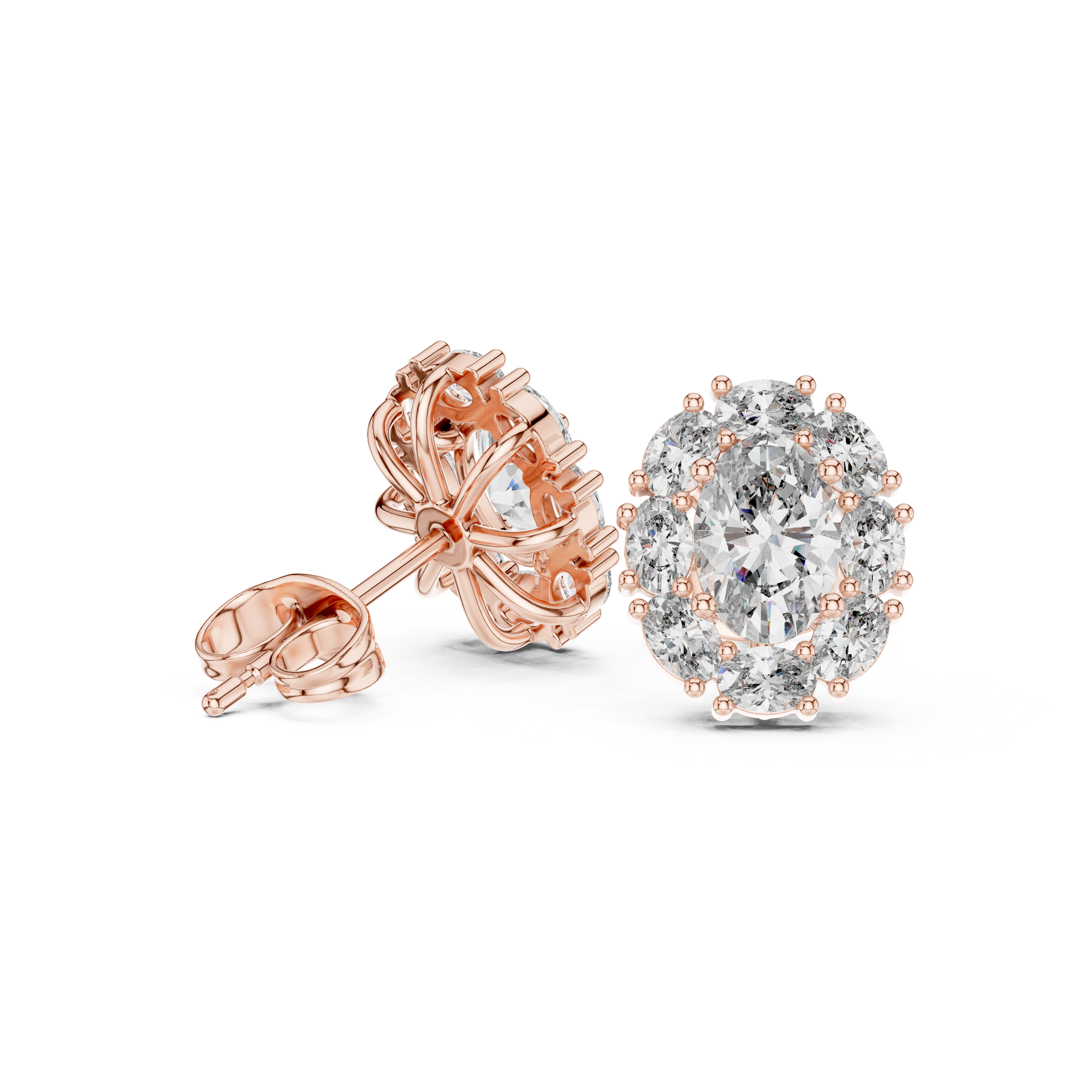 حلقان مرصعة ألماسية بهالة على شكل وسادة in Rose Gold - VYKA Diamonds