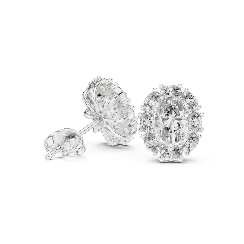 Cushion Cathedral Halo Diamond Stud Earrings - diamond earrings - VYKA Diamonds