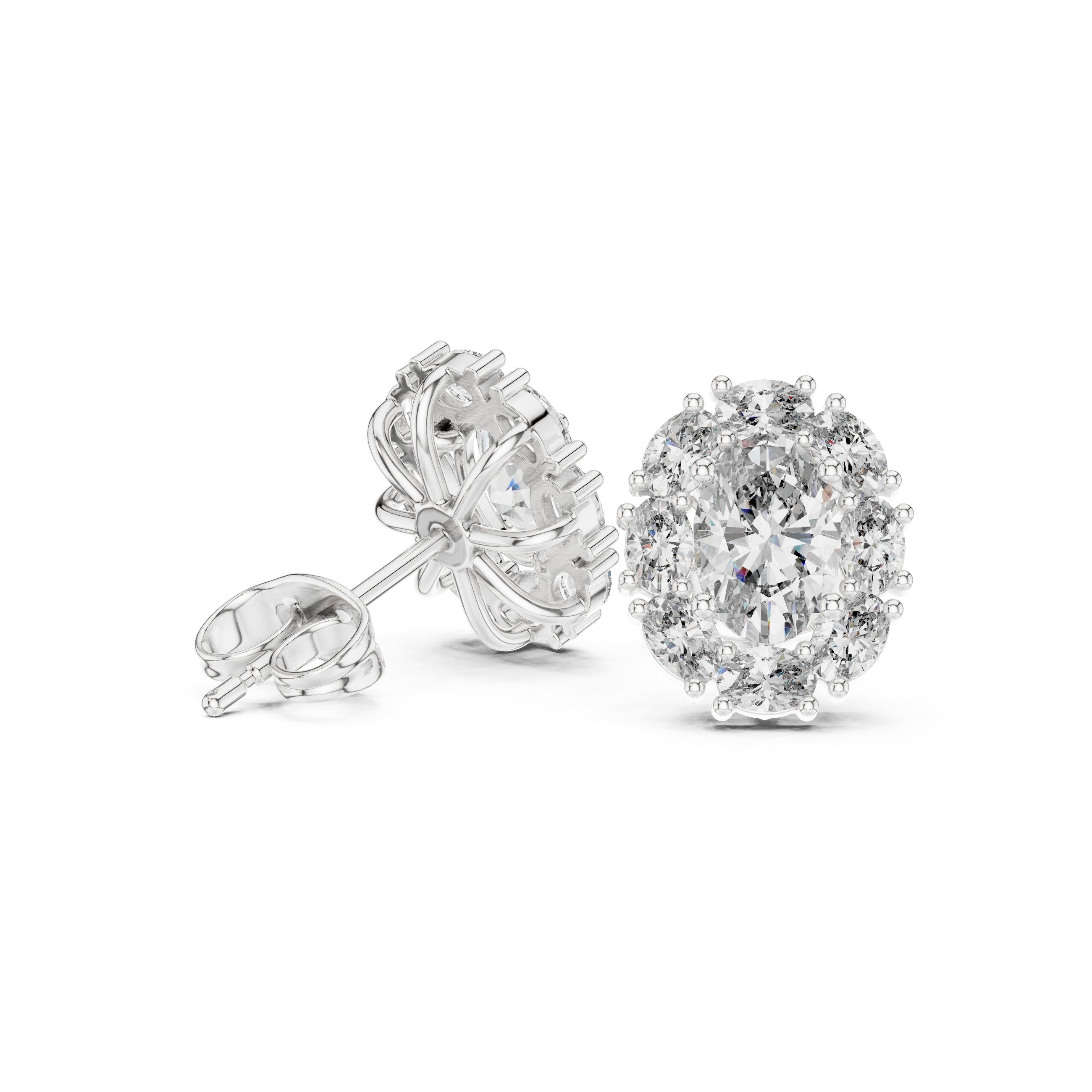 Cushion Cathedral Halo Diamond Stud Earrings - diamond earrings - VYKA Diamonds