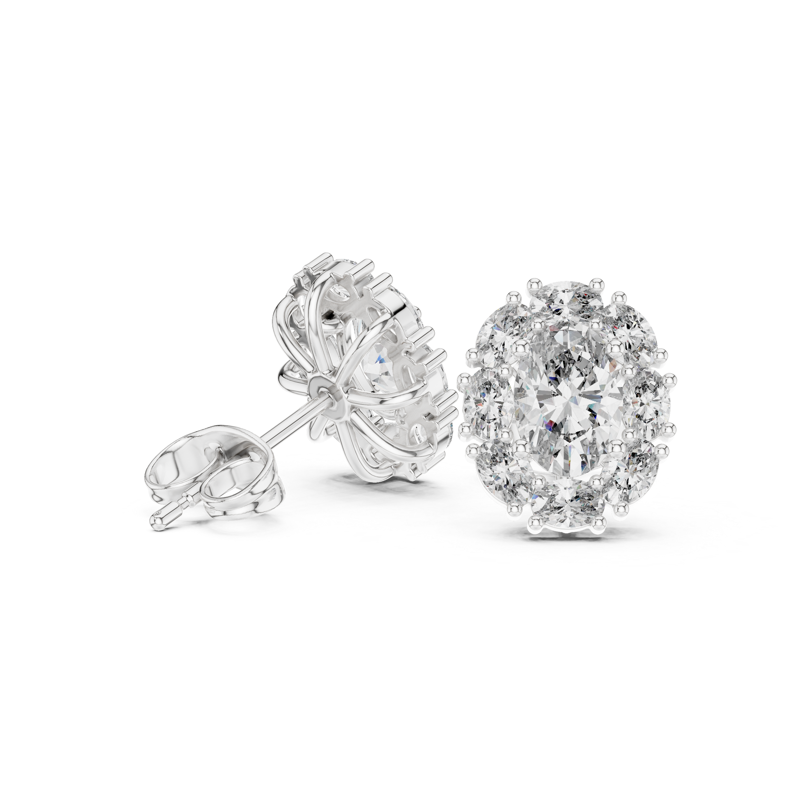 حلقان مرصعة ألماسية بهالة على شكل وسادة in White Gold - VYKA Diamonds
