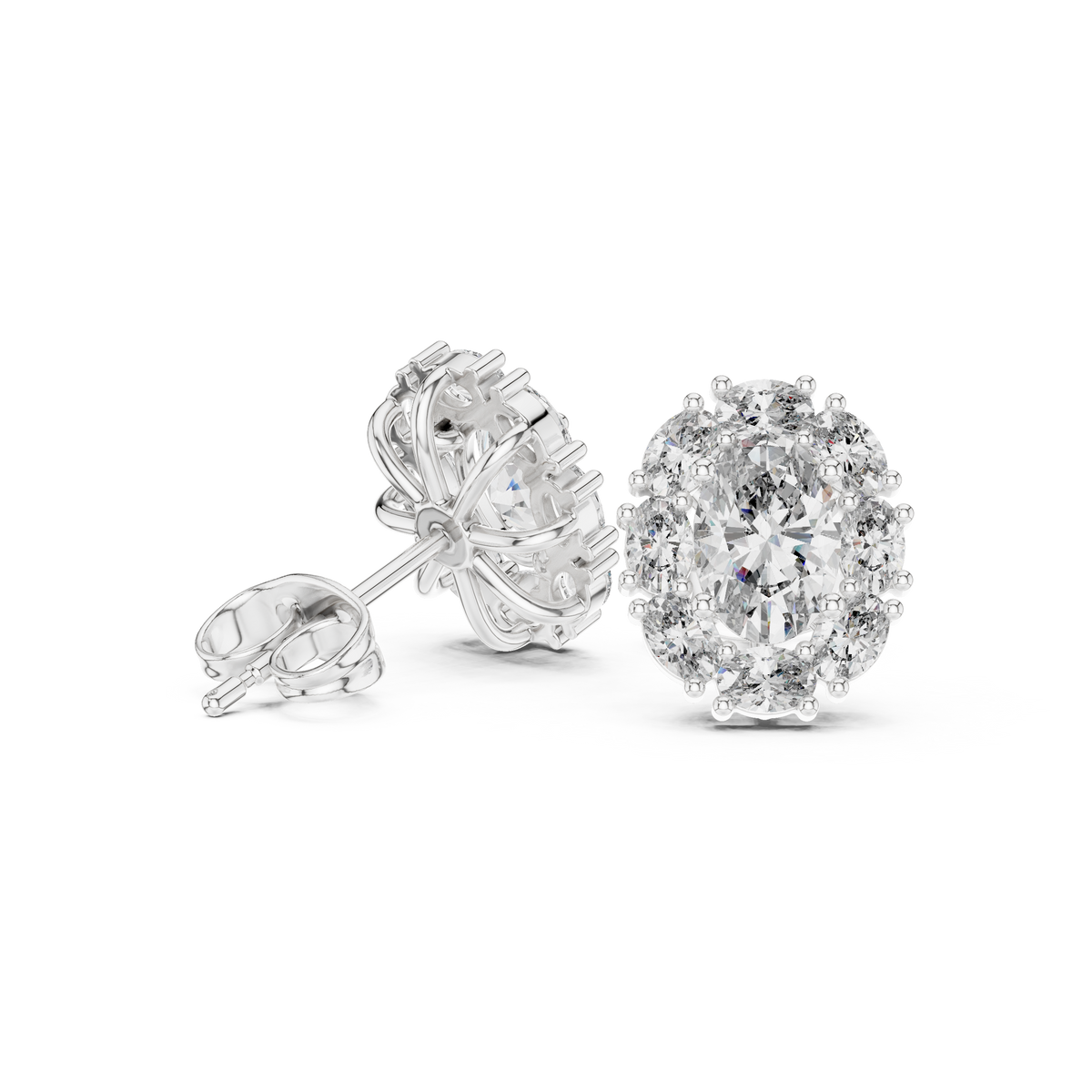Cushion Cathedral Halo Diamond Stud Earrings