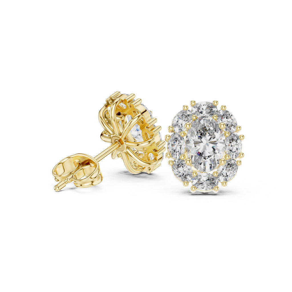 Cushion Cathedral Halo Diamond Stud Earrings - diamond earrings - VYKA Diamonds