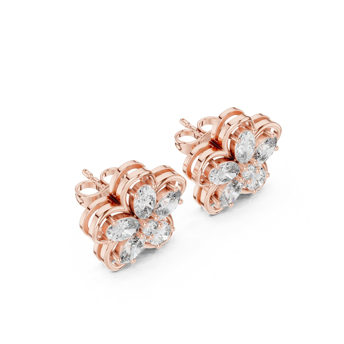 Radiant Cathedral Halo Diamond Stud Earrings