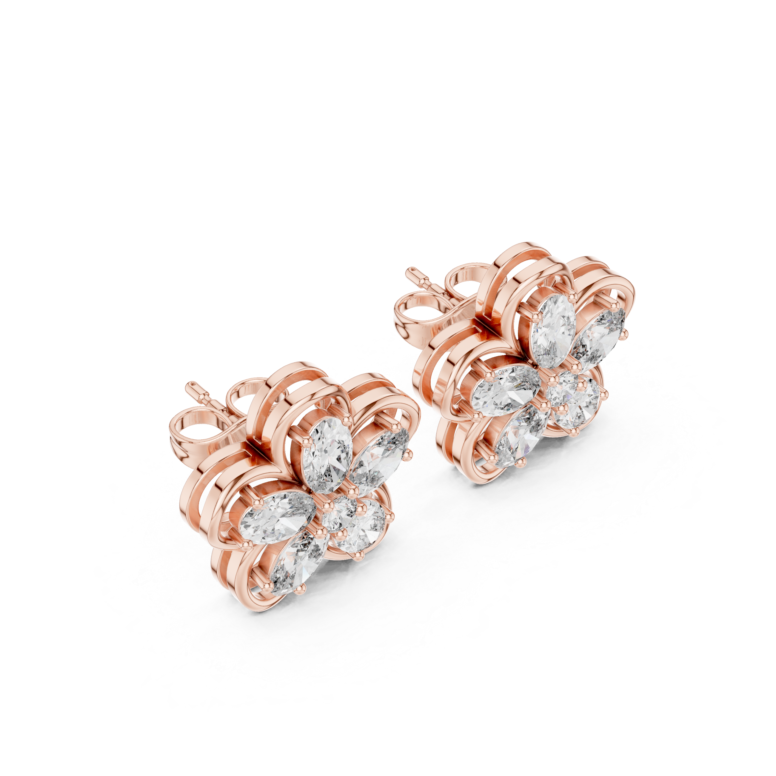 حلقان مرصّعة ألماسية على شكل هالة من كاتدرائية راديانت in Rose Gold - VYKA Diamonds