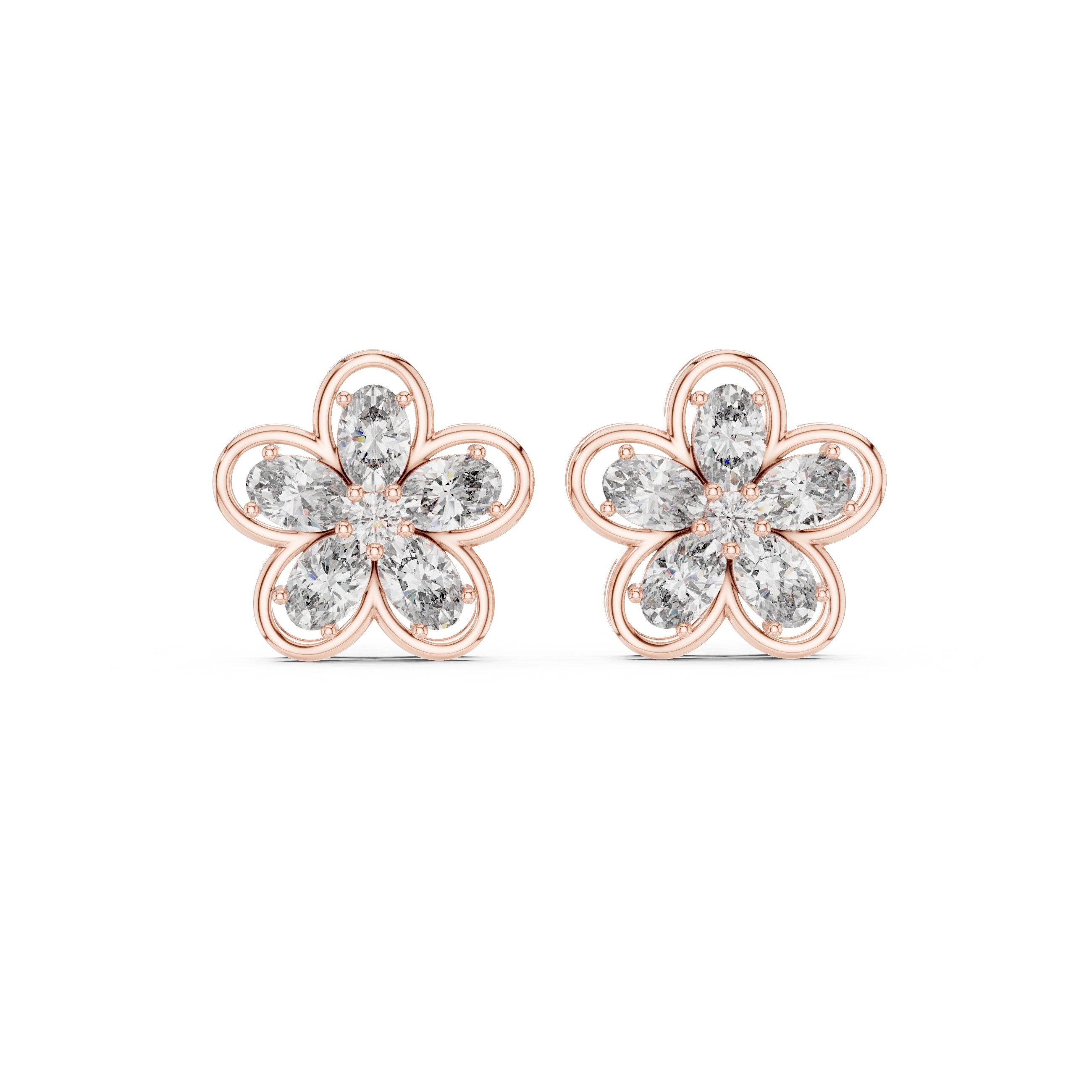 حلقان مرصّعة ألماسية على شكل هالة من كاتدرائية راديانت in Rose Gold - VYKA Diamonds