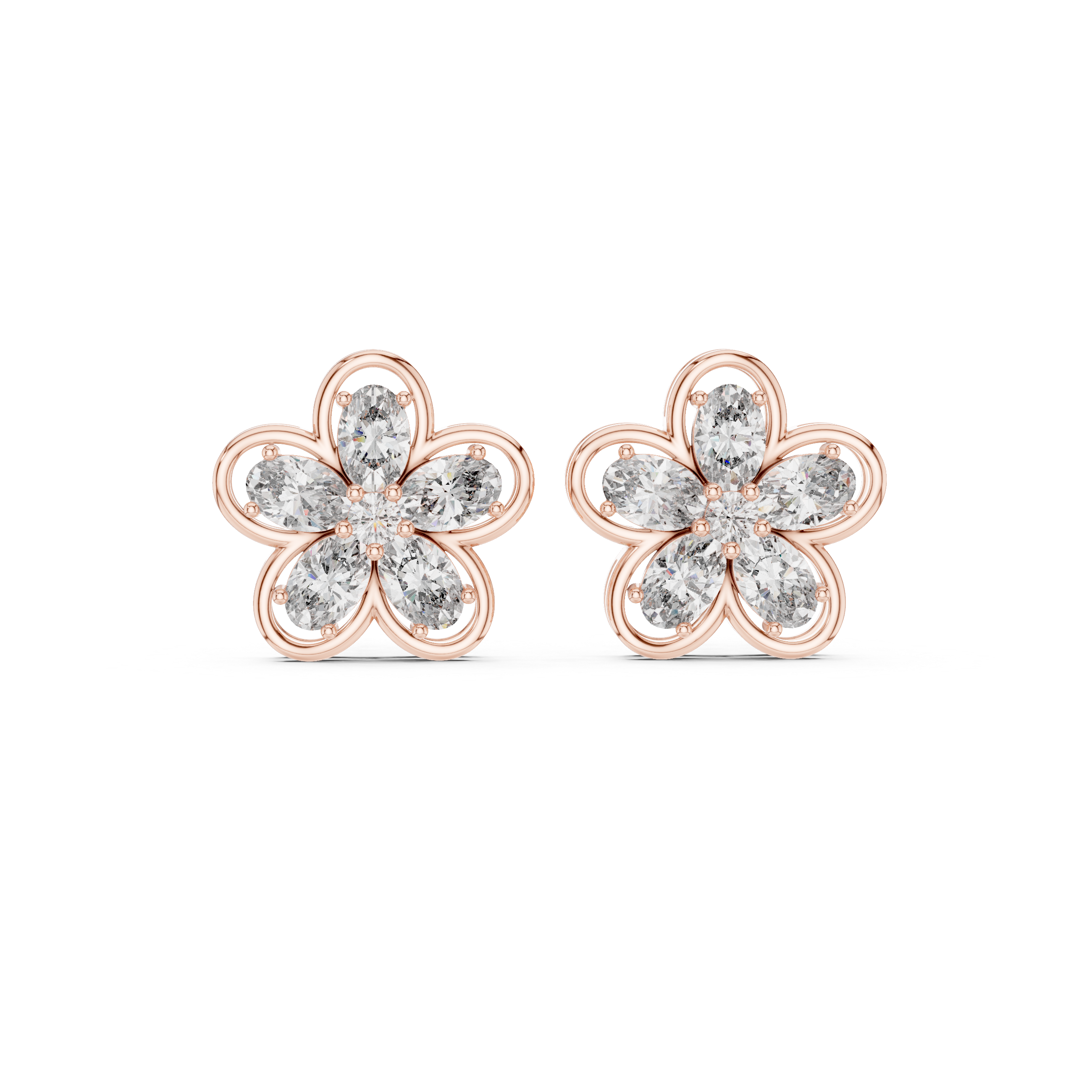 حلقان مرصّعة ألماسية على شكل هالة من كاتدرائية راديانت in Rose Gold - VYKA Diamonds