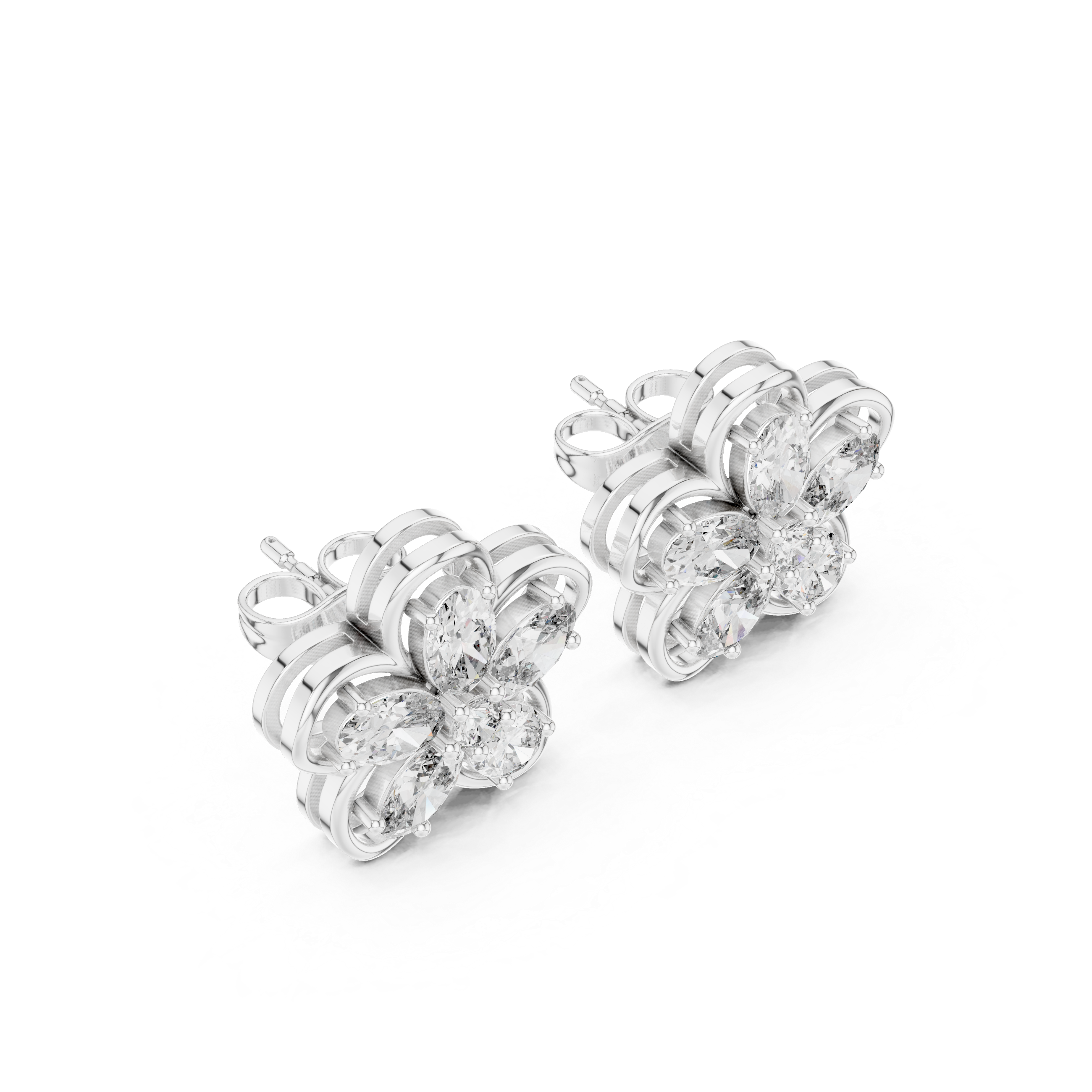 حلقان مرصّعة ألماسية على شكل هالة من كاتدرائية راديانت in White Gold - VYKA Diamonds