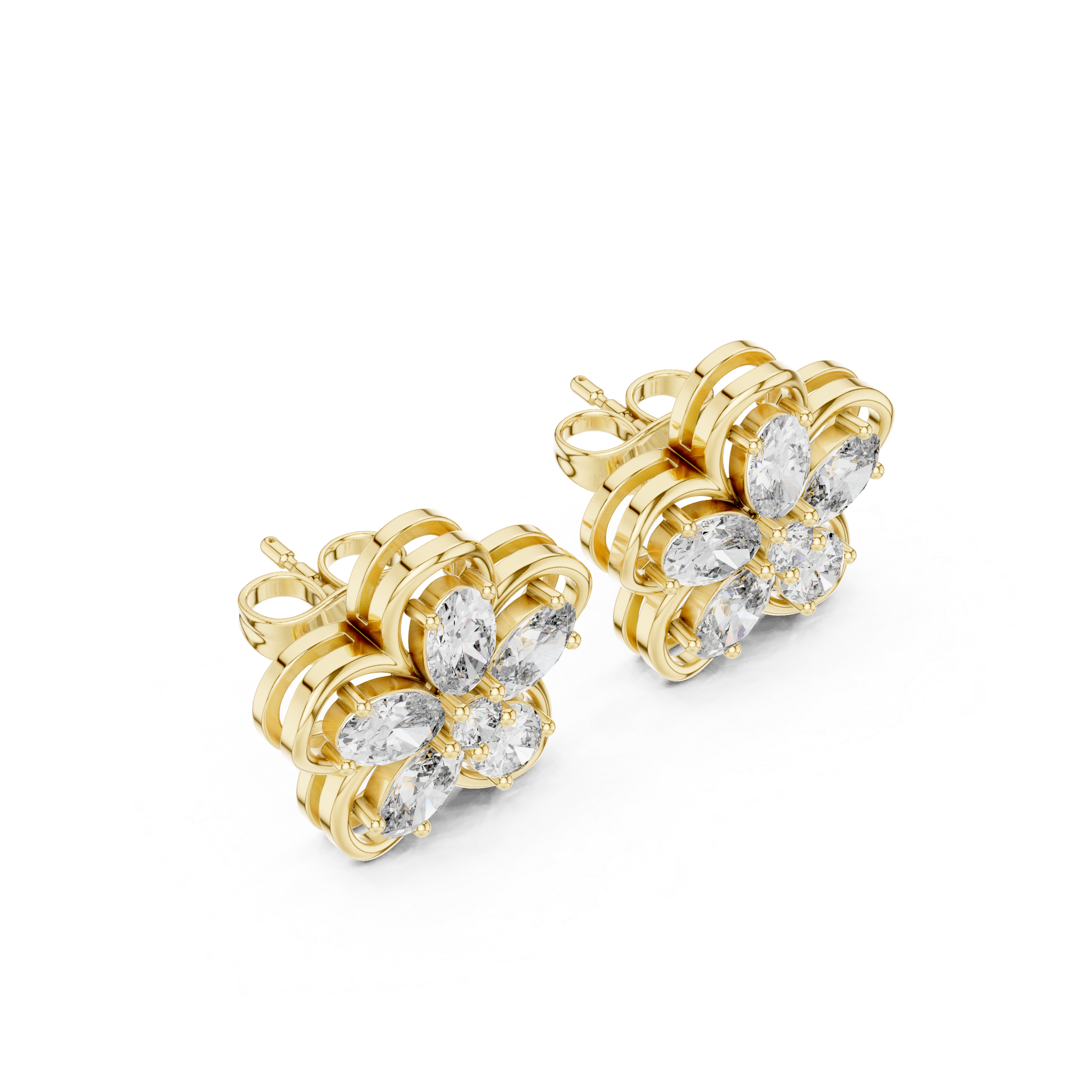 حلقان مرصّعة ألماسية على شكل هالة من كاتدرائية راديانت in Yellow Gold - VYKA Diamonds