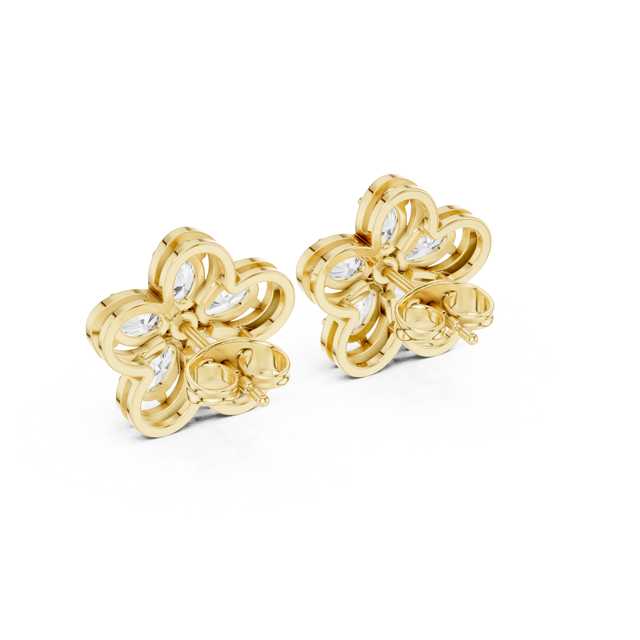 حلقان مرصّعة ألماسية على شكل هالة من كاتدرائية راديانت in Yellow Gold - VYKA Diamonds