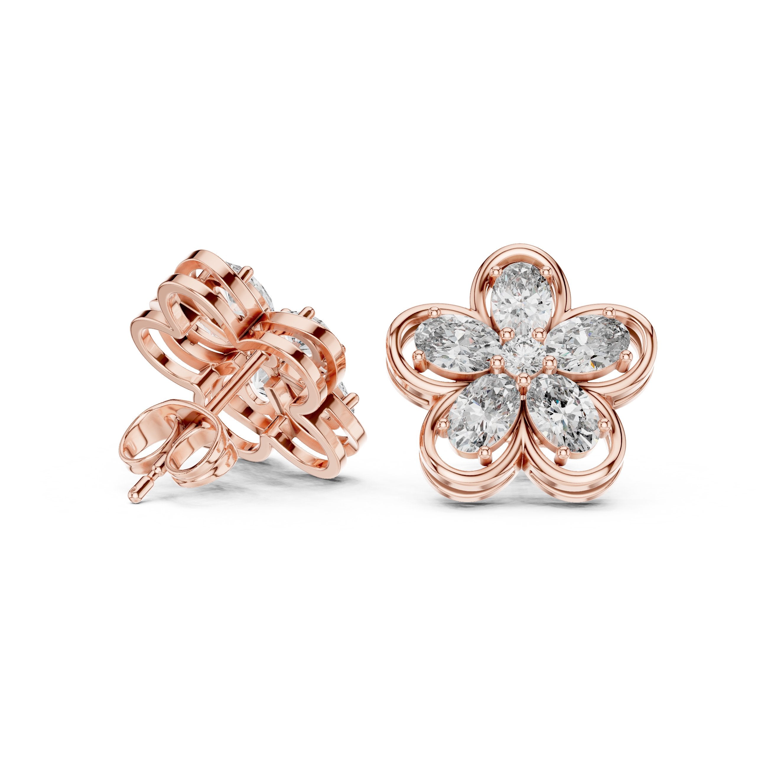 حلقان مرصّعة ألماسية على شكل هالة من كاتدرائية راديانت in Rose Gold - VYKA Diamonds