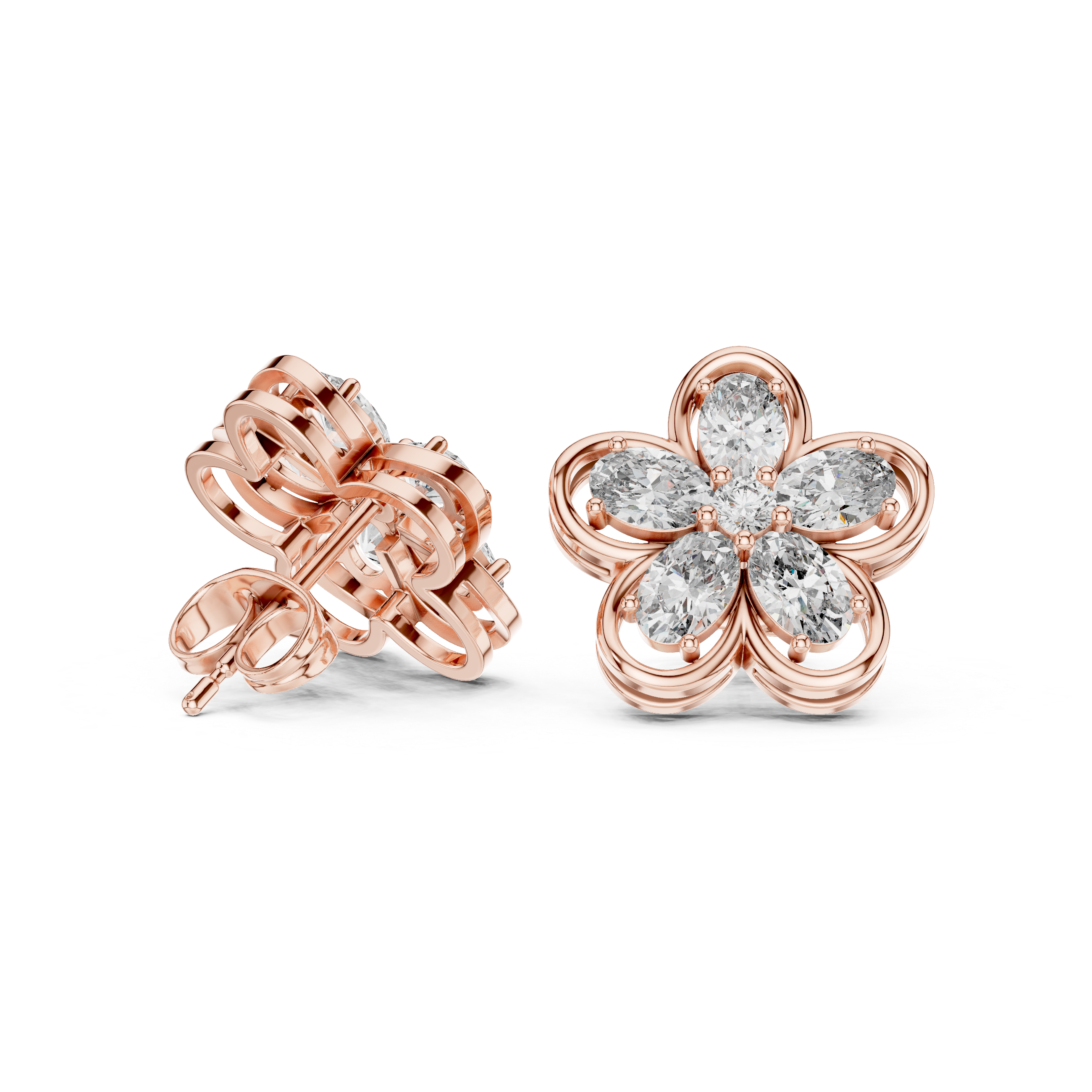 حلقان مرصّعة ألماسية على شكل هالة من كاتدرائية راديانت in Rose Gold - VYKA Diamonds