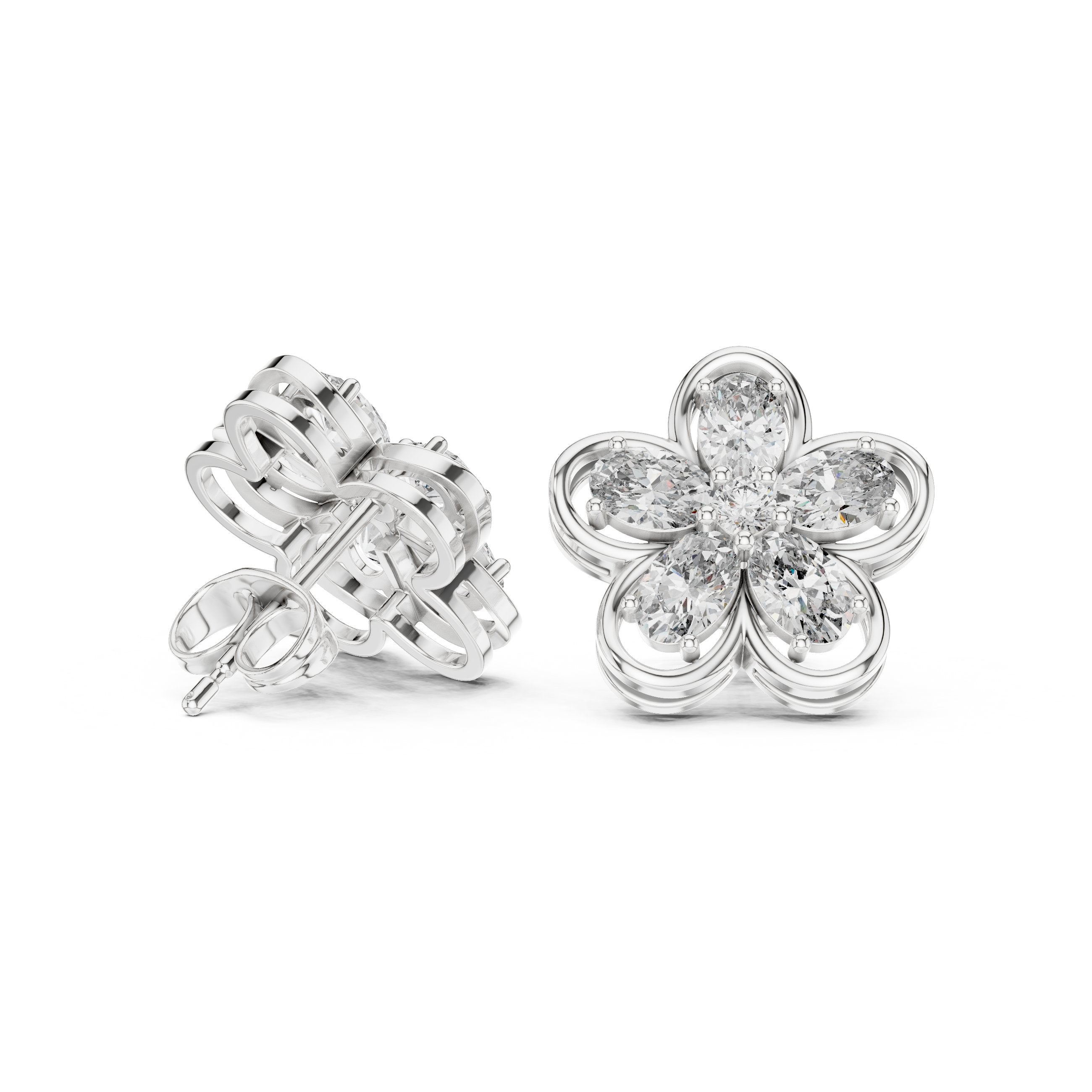 حلقان مرصّعة ألماسية على شكل هالة من كاتدرائية راديانت in White Gold - VYKA Diamonds