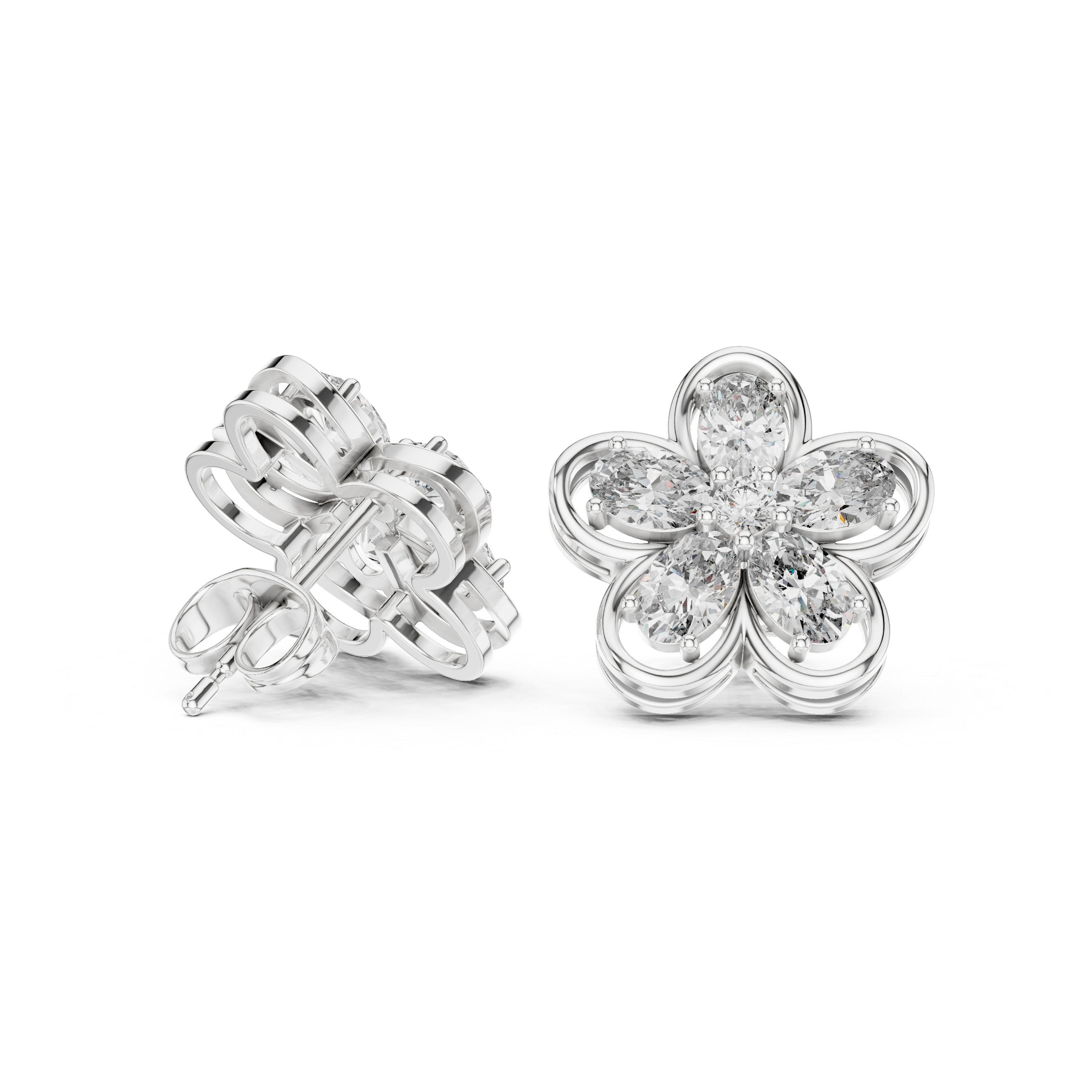 حلقان مرصّعة ألماسية على شكل هالة من كاتدرائية راديانت in White Gold - VYKA Diamonds