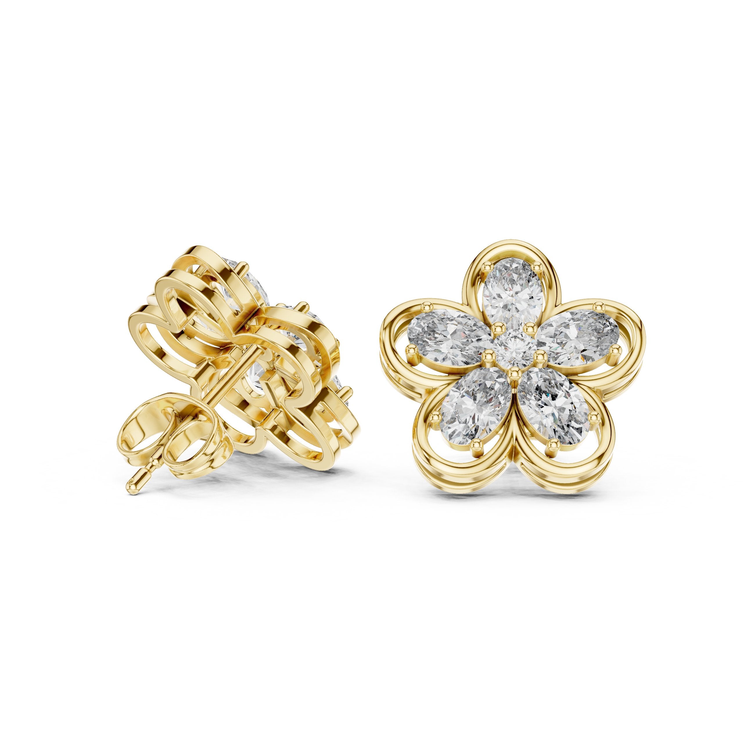 حلقان مرصّعة ألماسية على شكل هالة من كاتدرائية راديانت in Yellow Gold - VYKA Diamonds