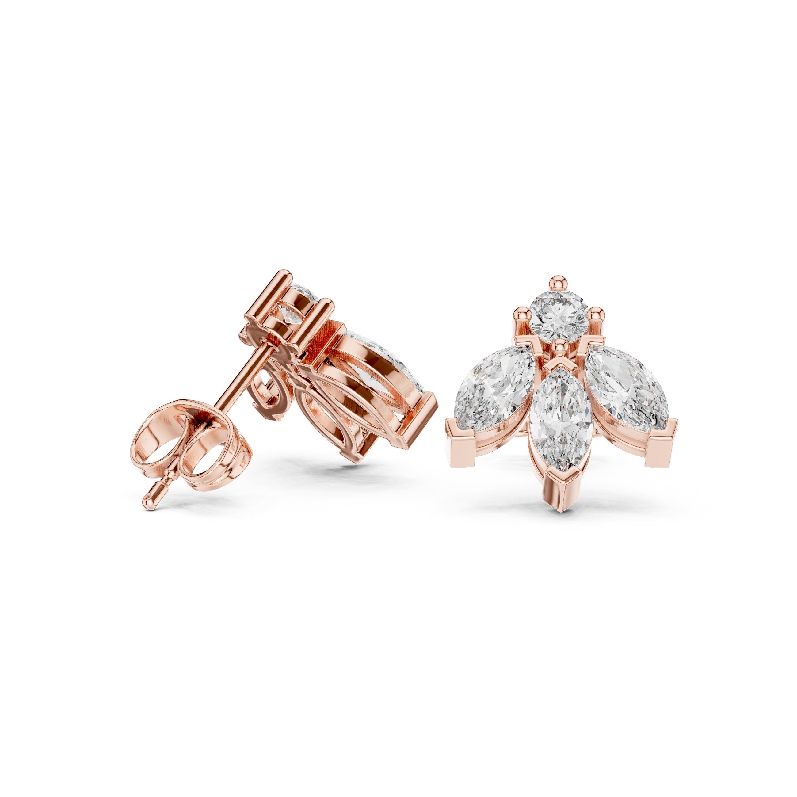 حلقان ألماس هالو بقصة كوشِن بتصميم ميلجرين in Rose Gold - VYKA Diamonds