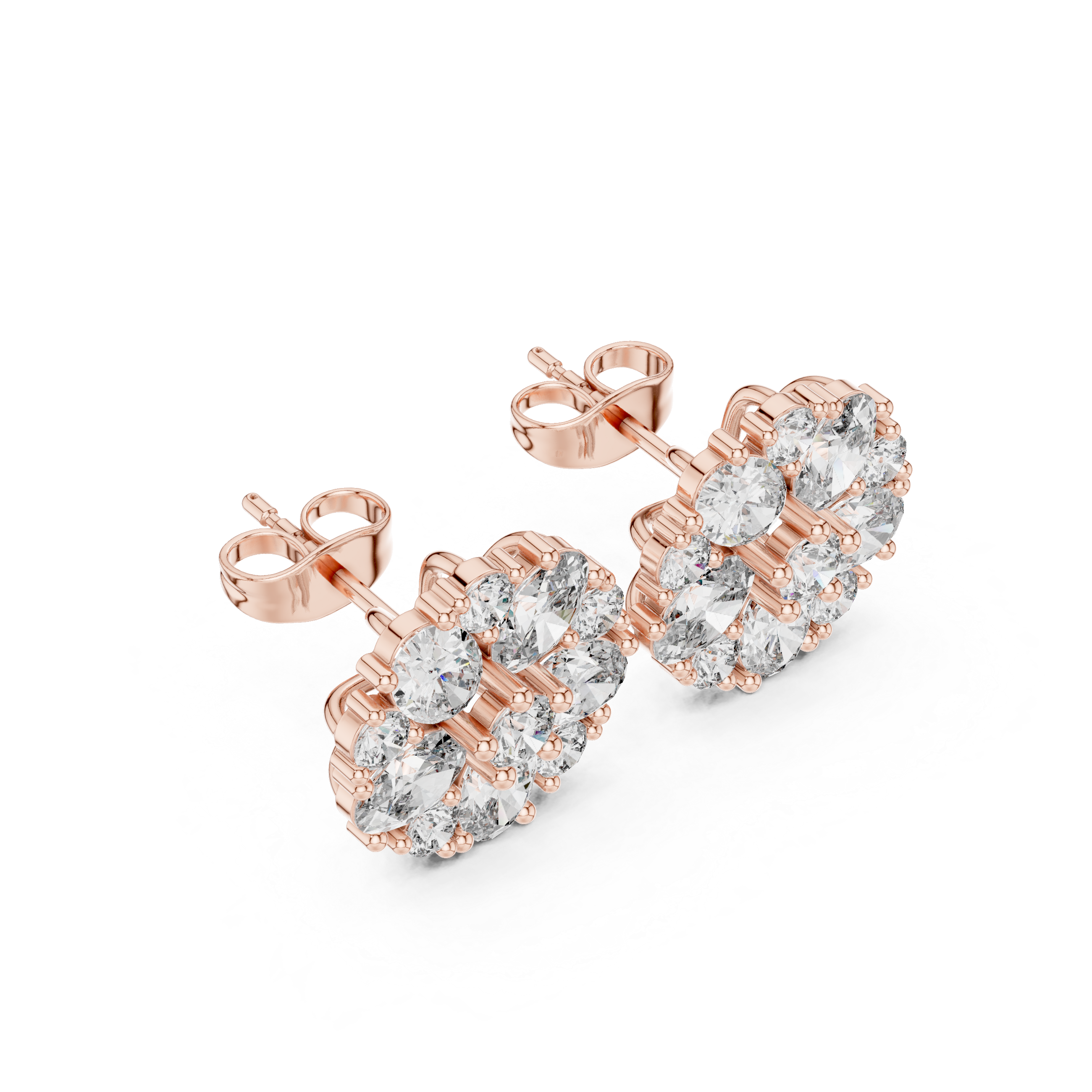 Radiant Milgrain Halo Diamond Stud Earrings in Rose Gold - VYKA Diamonds