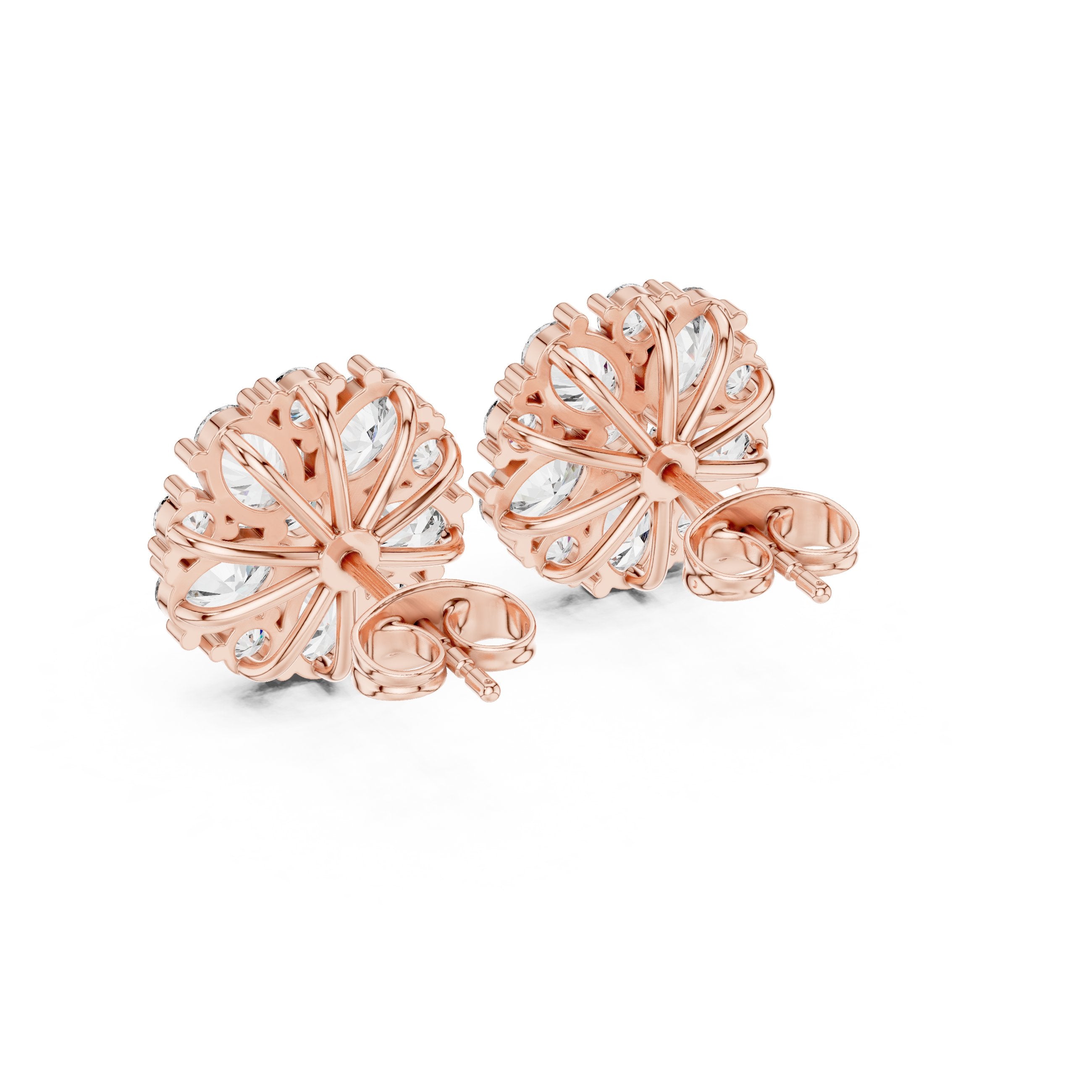 Radiant Milgrain Halo Diamond Stud Earrings in Rose Gold - VYKA Diamonds