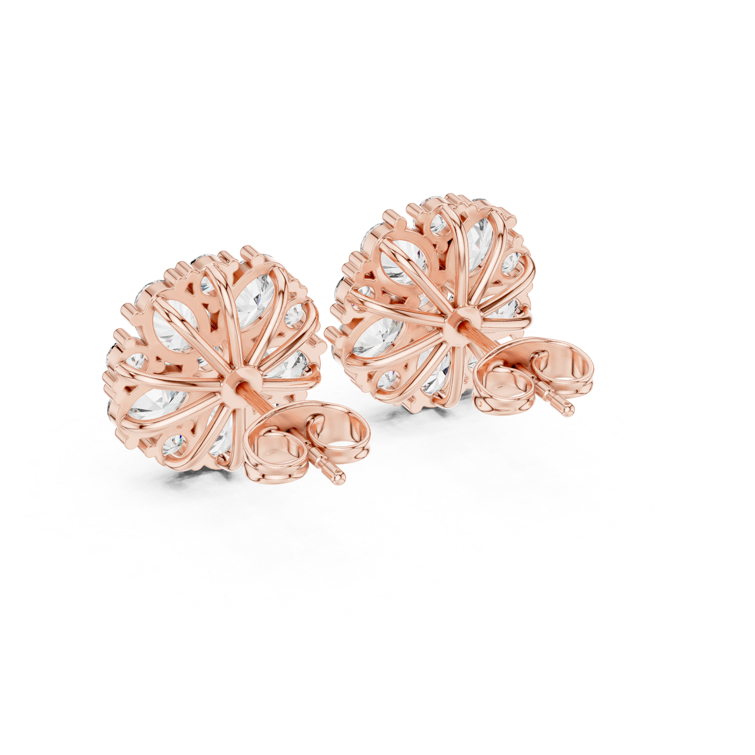 Radiant Milgrain Halo Diamond Stud Earrings in Rose Gold - VYKA Diamonds