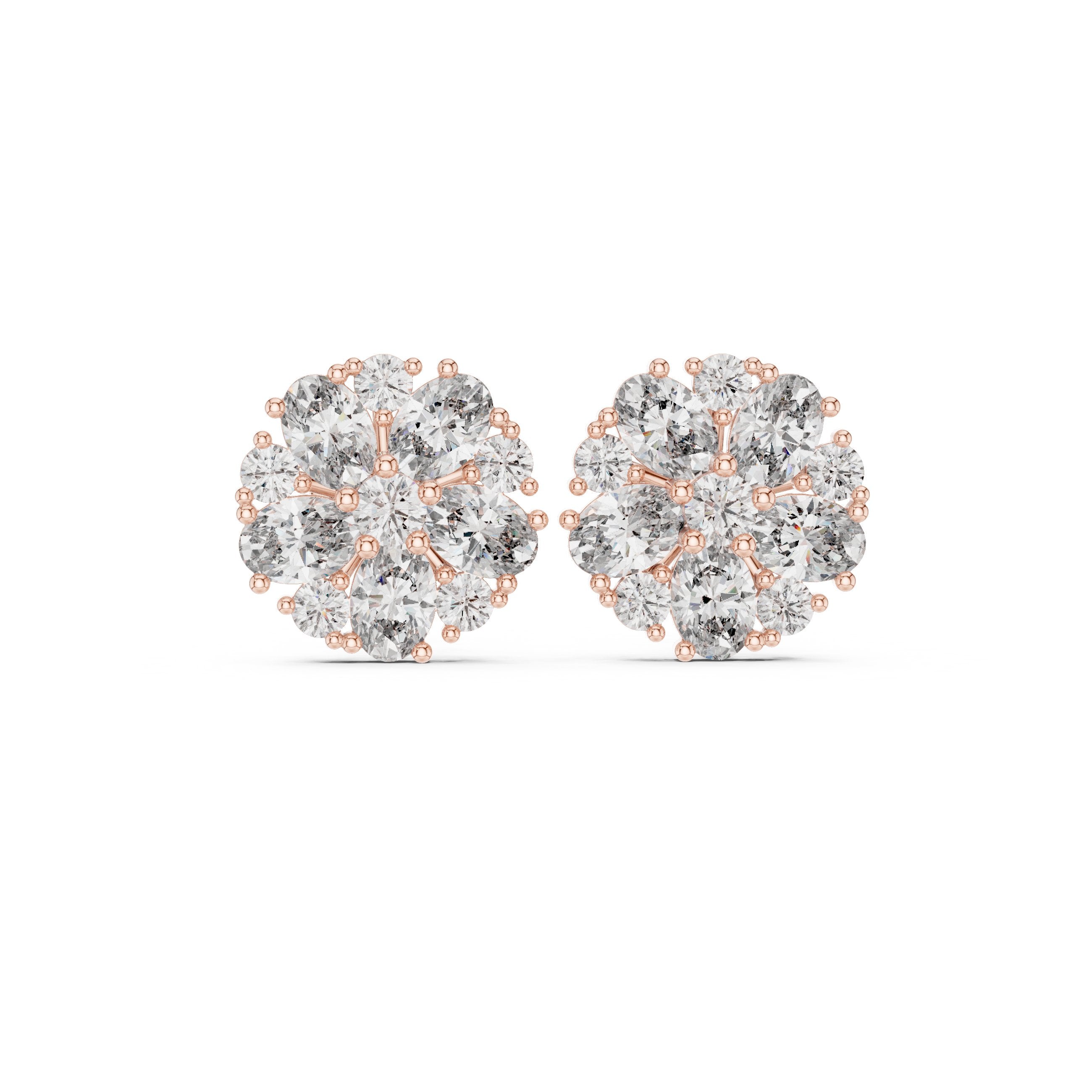 Radiant Milgrain Halo Diamond Stud Earrings in Rose Gold - VYKA Diamonds
