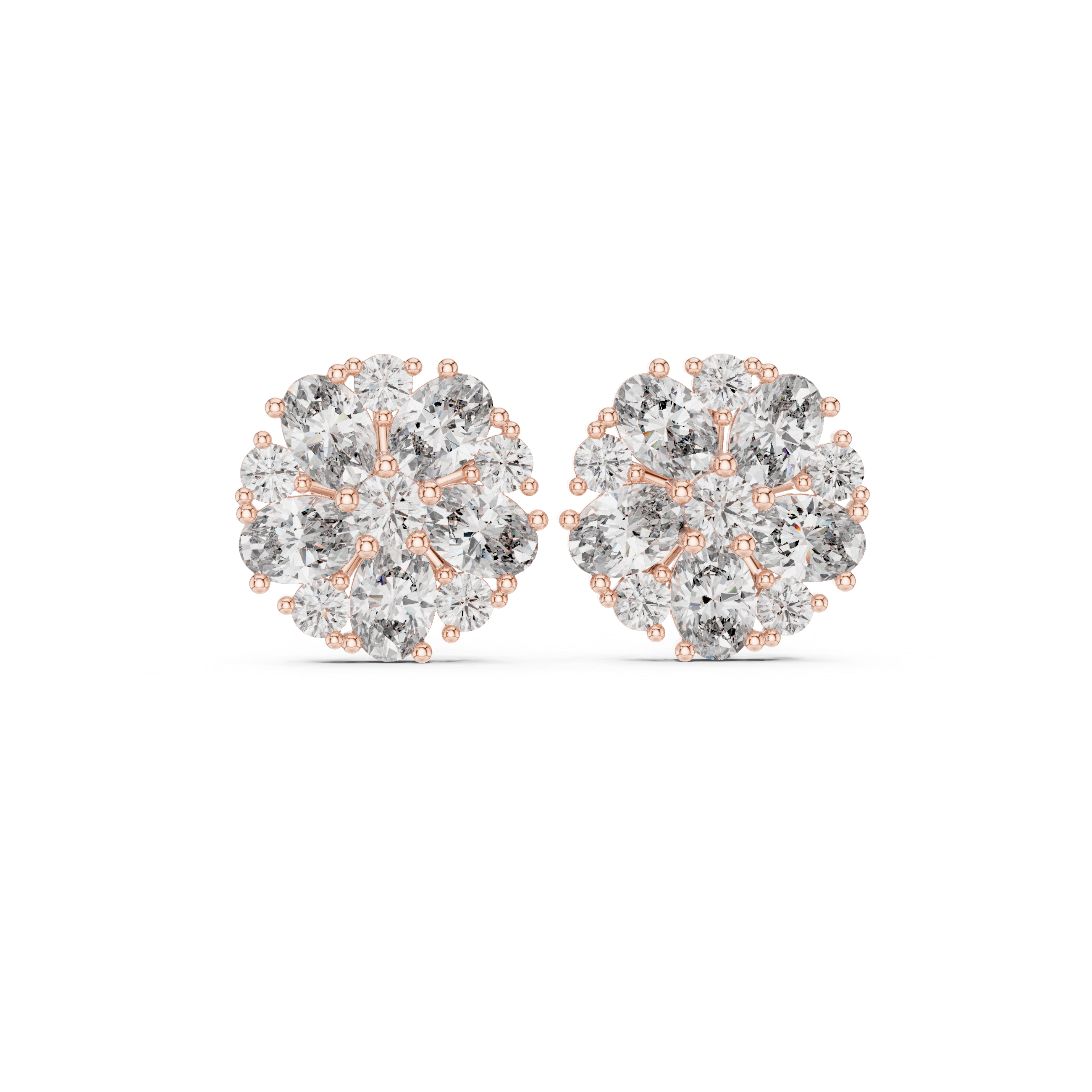 Radiant Milgrain Halo Diamond Stud Earrings in Rose Gold - VYKA Diamonds