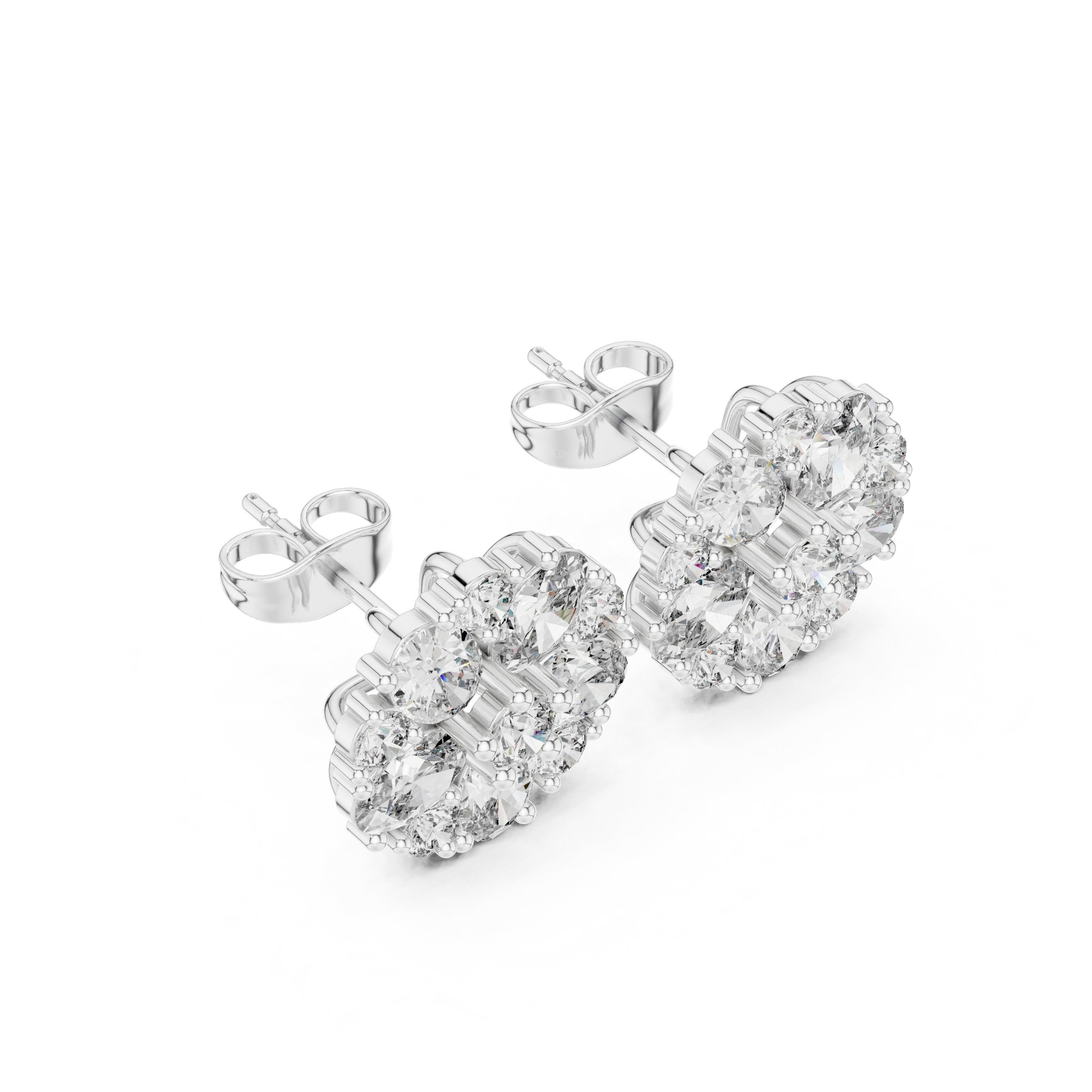 Radiant Milgrain Halo Diamond Stud Earrings in White Gold - VYKA Diamonds