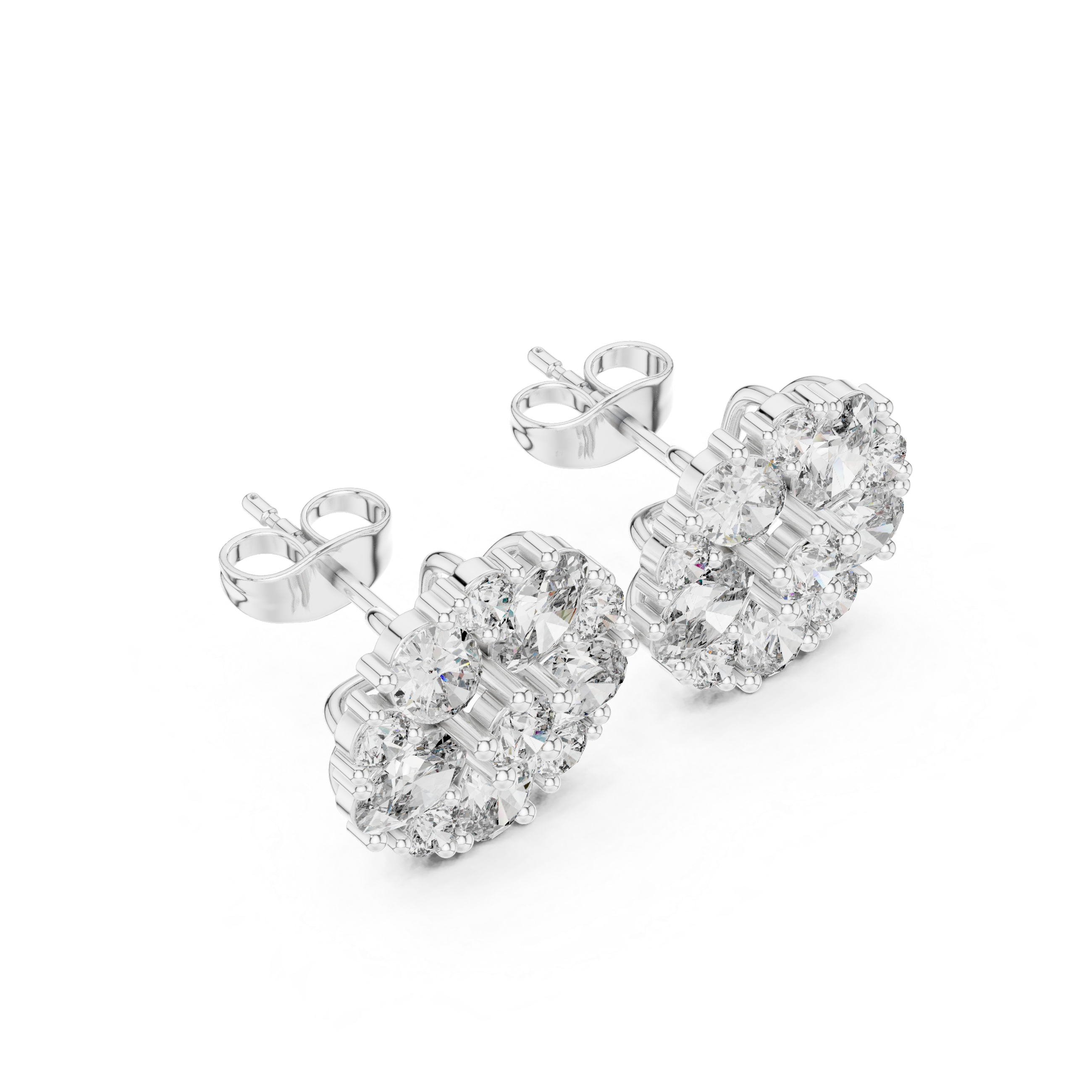 Radiant Milgrain Halo Diamond Stud Earrings in White Gold - VYKA Diamonds