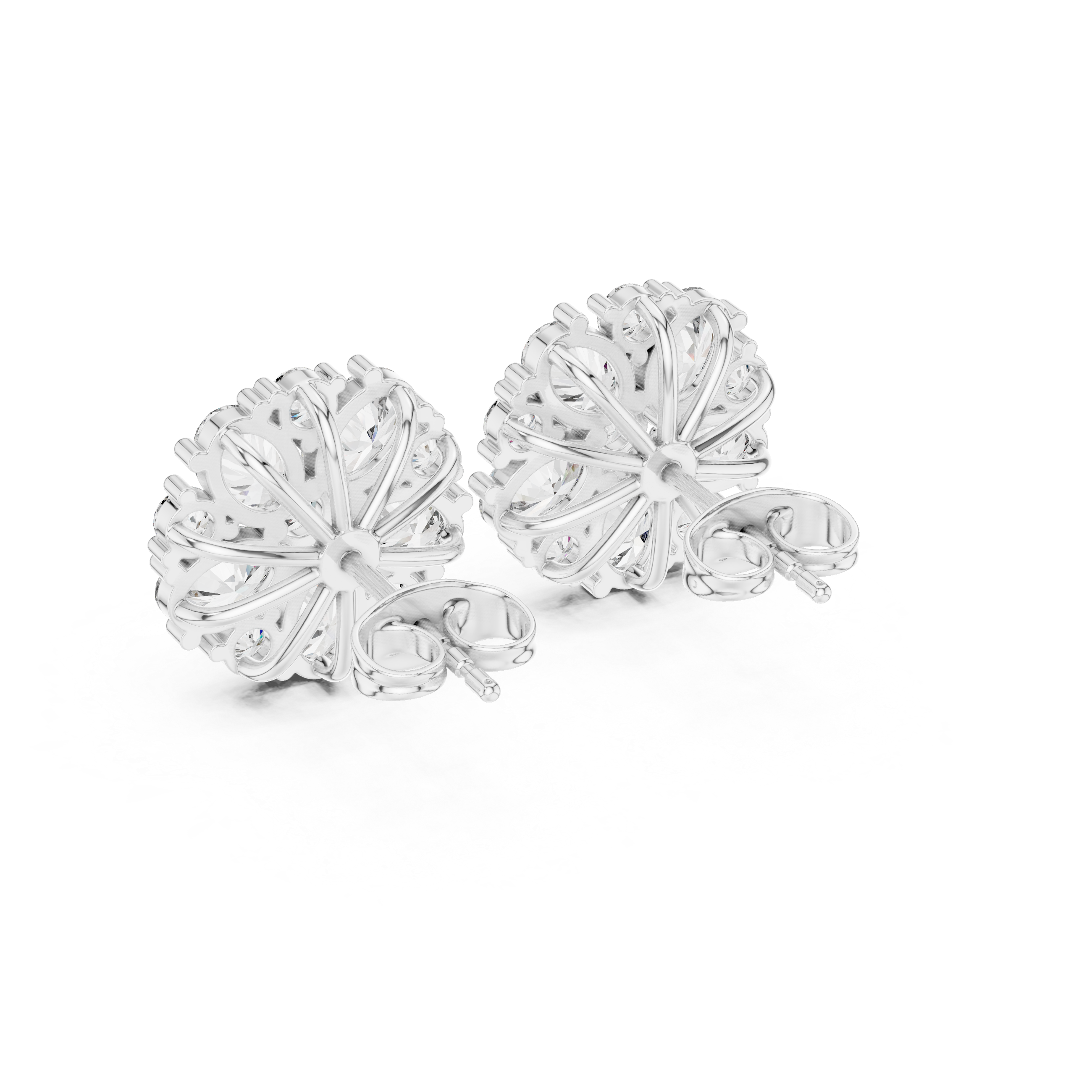 Radiant Milgrain Halo Diamond Stud Earrings in White Gold - VYKA Diamonds