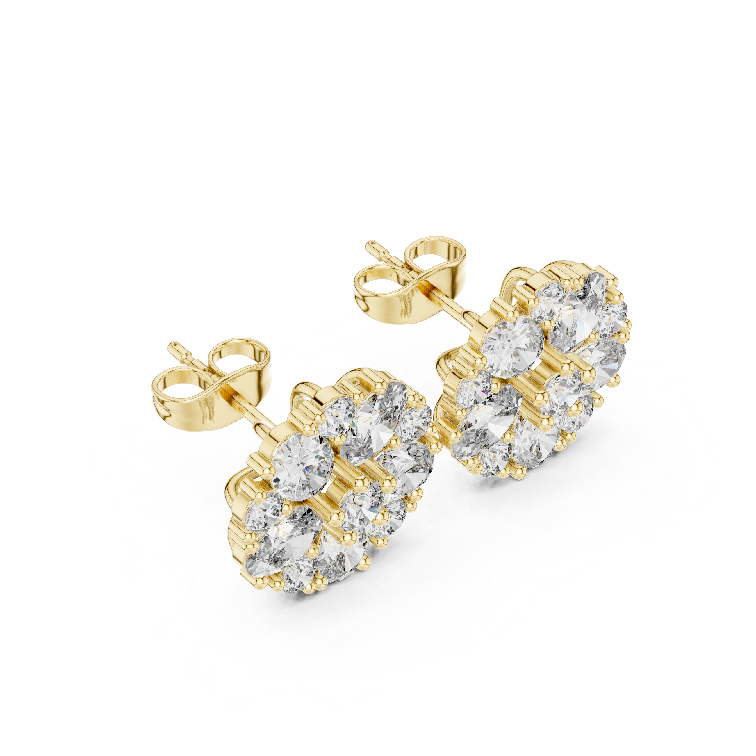 Radiant Milgrain Halo Diamond Stud Earrings in Yellow Gold - VYKA Diamonds