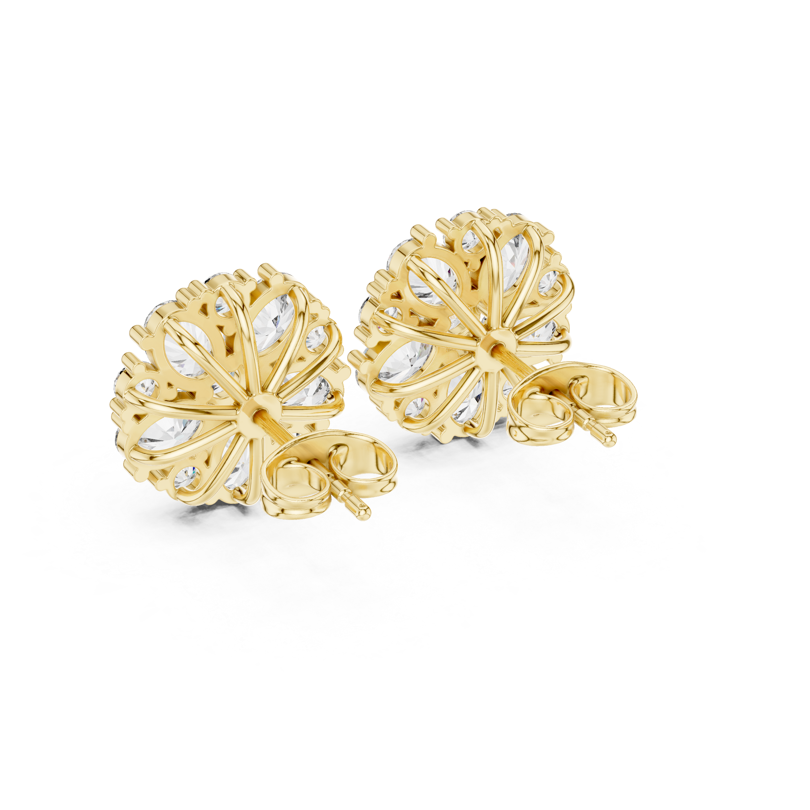 Radiant Milgrain Halo Diamond Stud Earrings in Yellow Gold - VYKA Diamonds