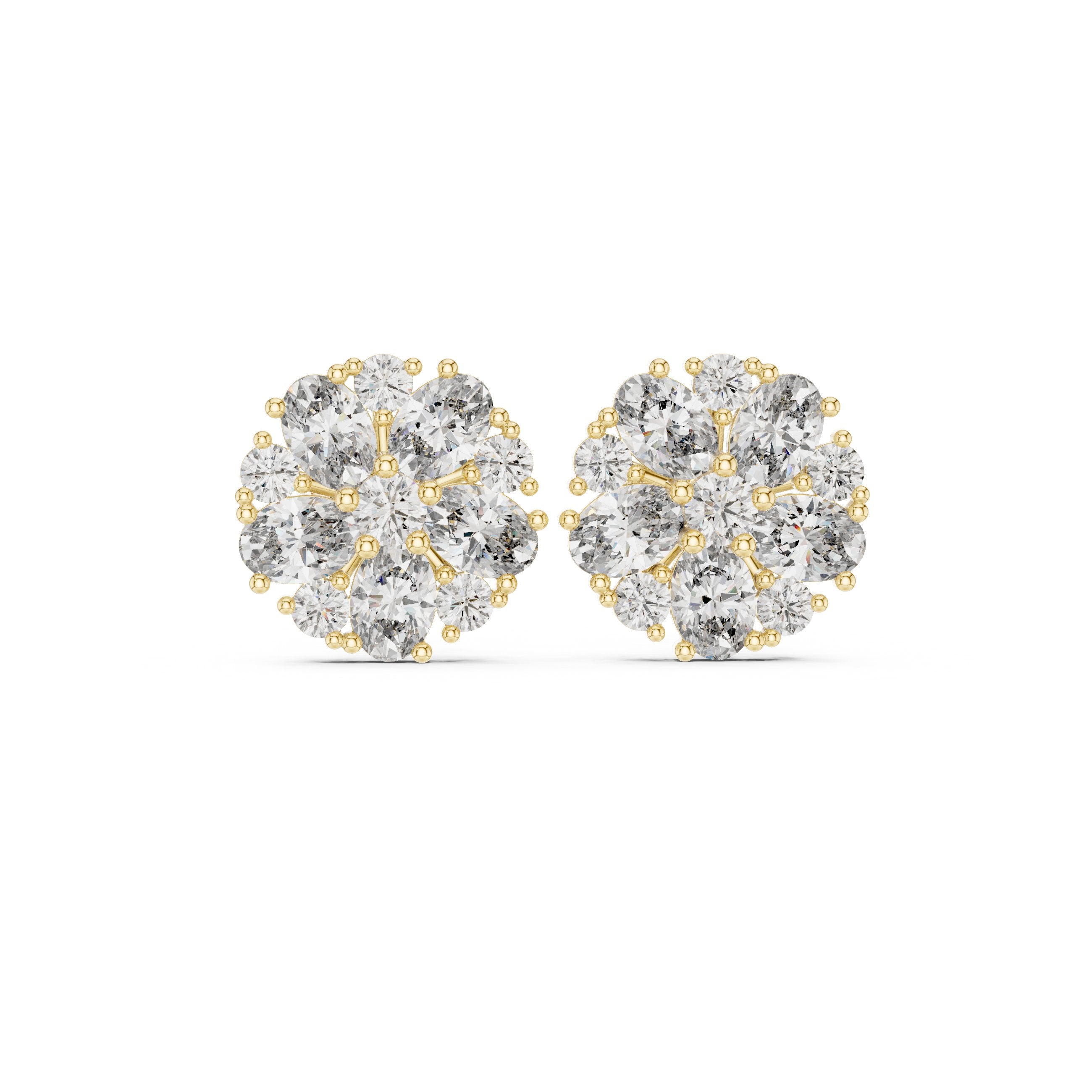 Radiant Milgrain Halo Diamond Stud Earrings in Yellow Gold - VYKA Diamonds
