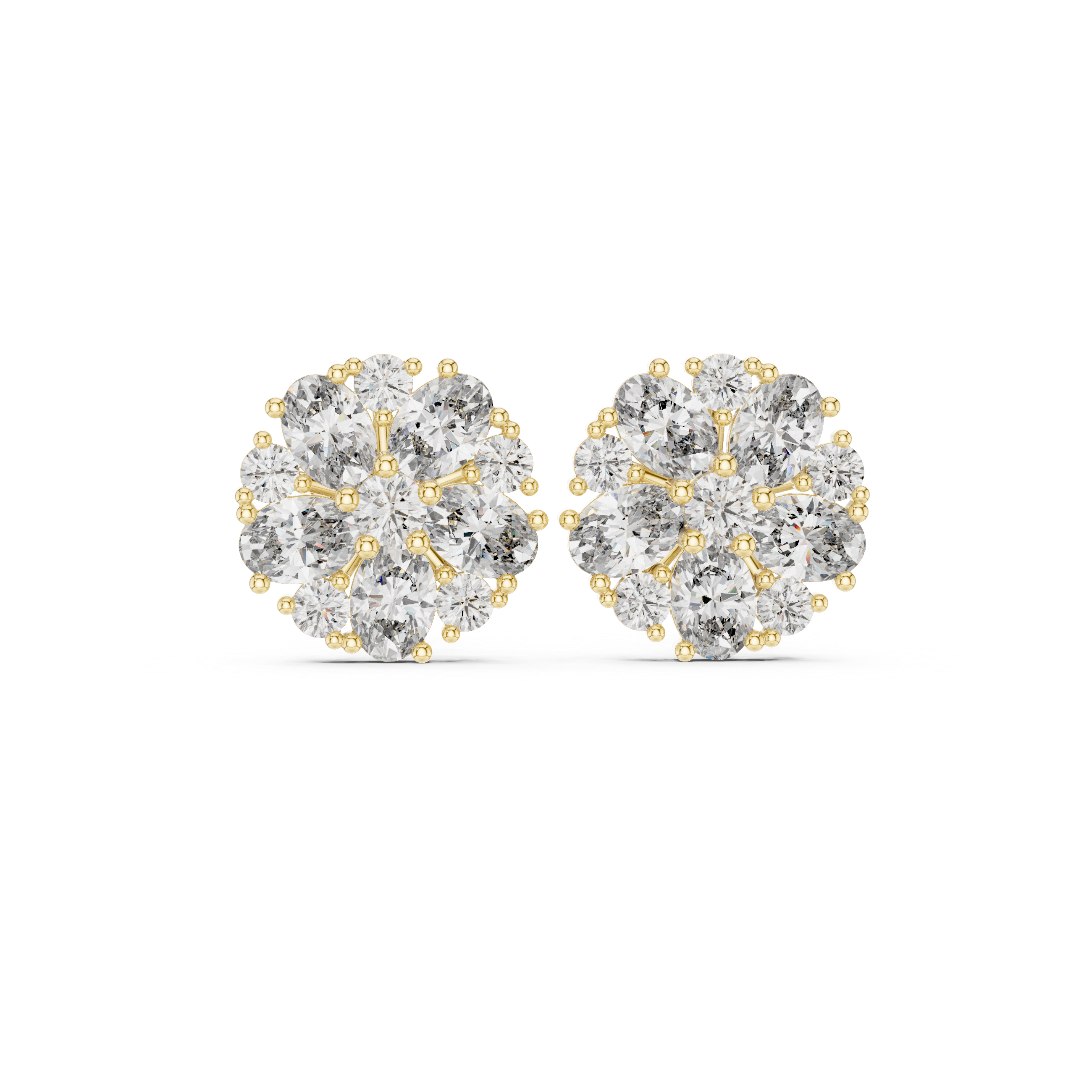 Radiant Milgrain Halo Diamond Stud Earrings in Yellow Gold - VYKA Diamonds