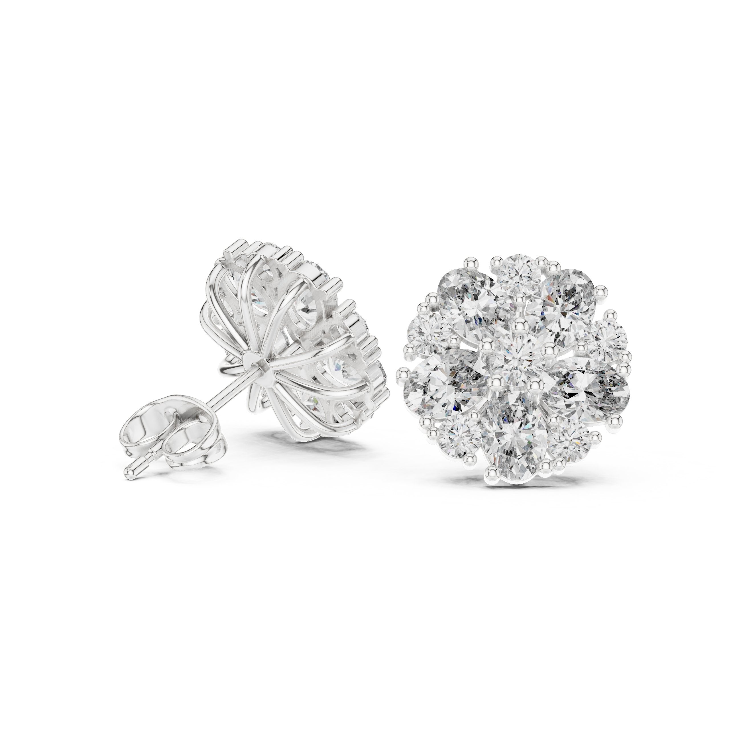 Radiant Milgrain Halo Diamond Stud Earrings in White Gold - VYKA Diamonds