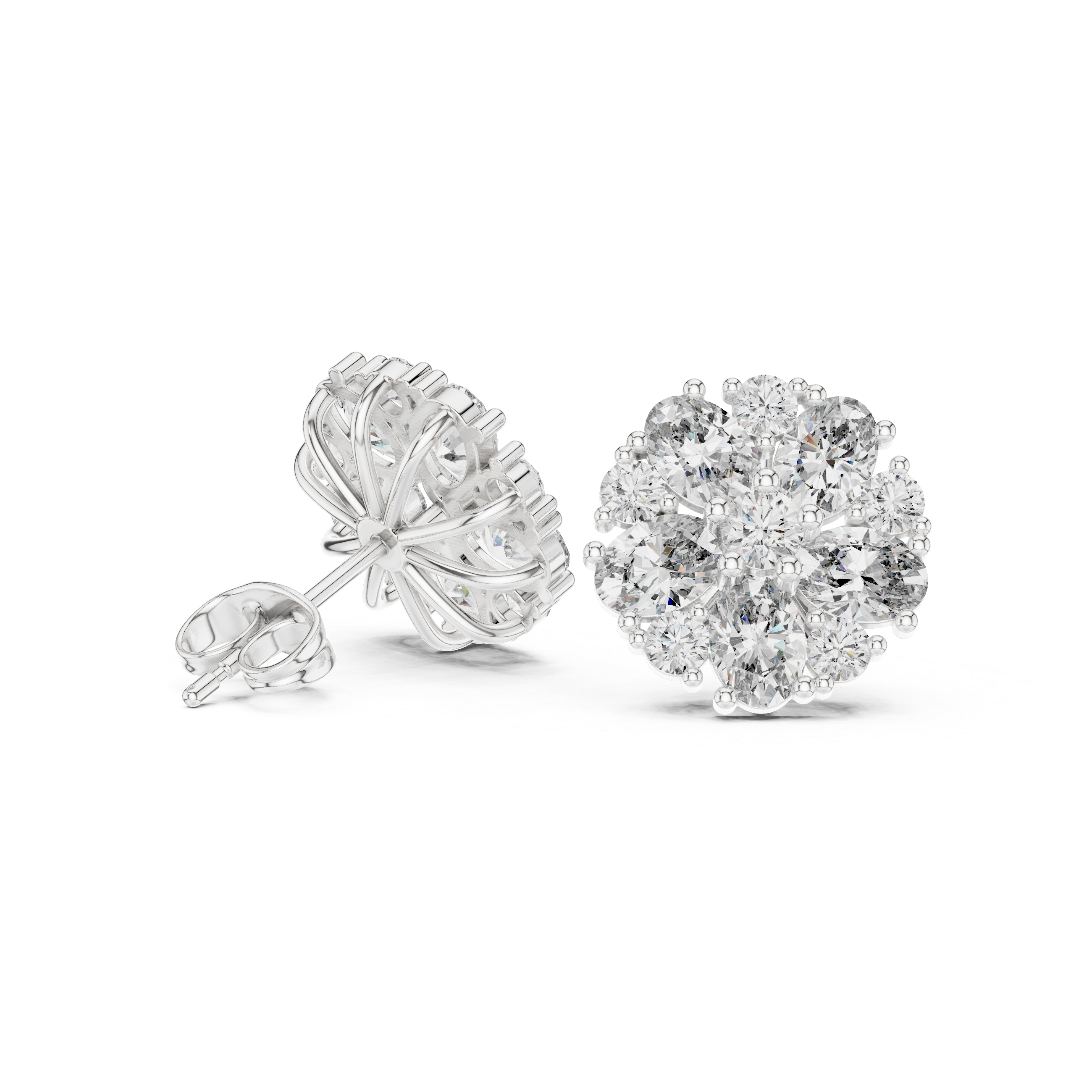 Radiant Milgrain Halo Diamond Stud Earrings in White Gold - VYKA Diamonds