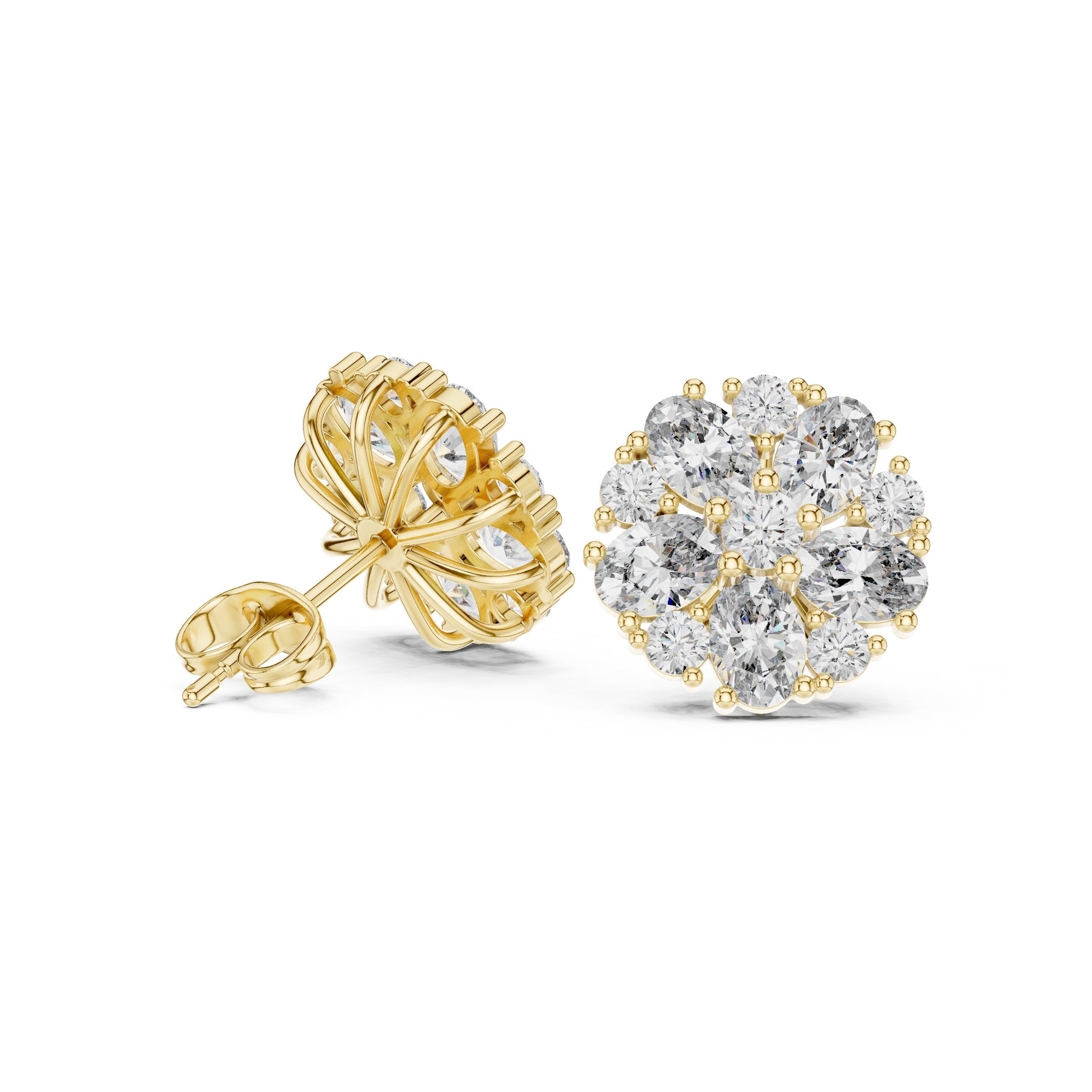 Radiant Milgrain Halo Diamond Stud Earrings in Yellow Gold - VYKA Diamonds