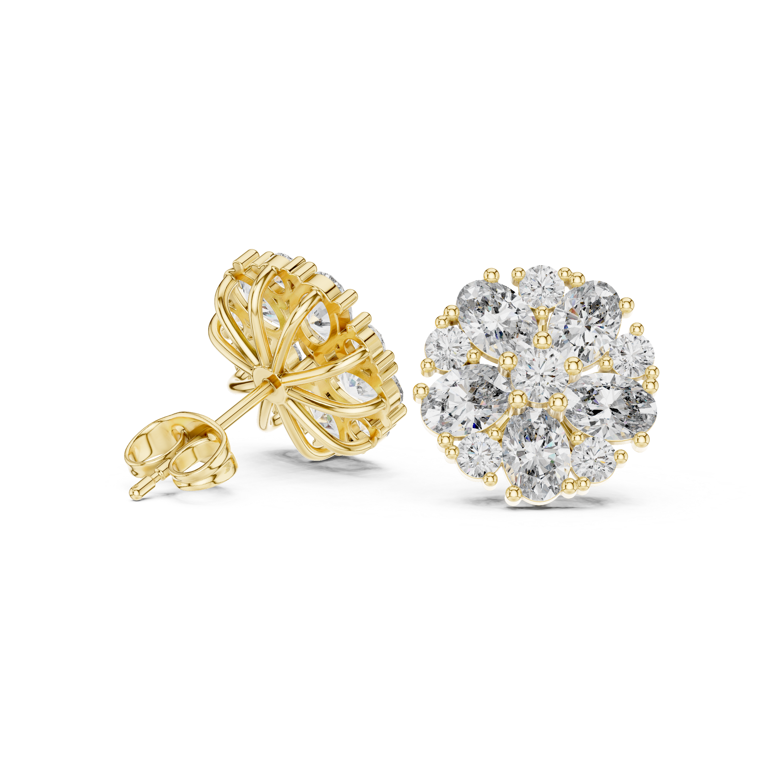 Radiant Milgrain Halo Diamond Stud Earrings in Yellow Gold - VYKA Diamonds