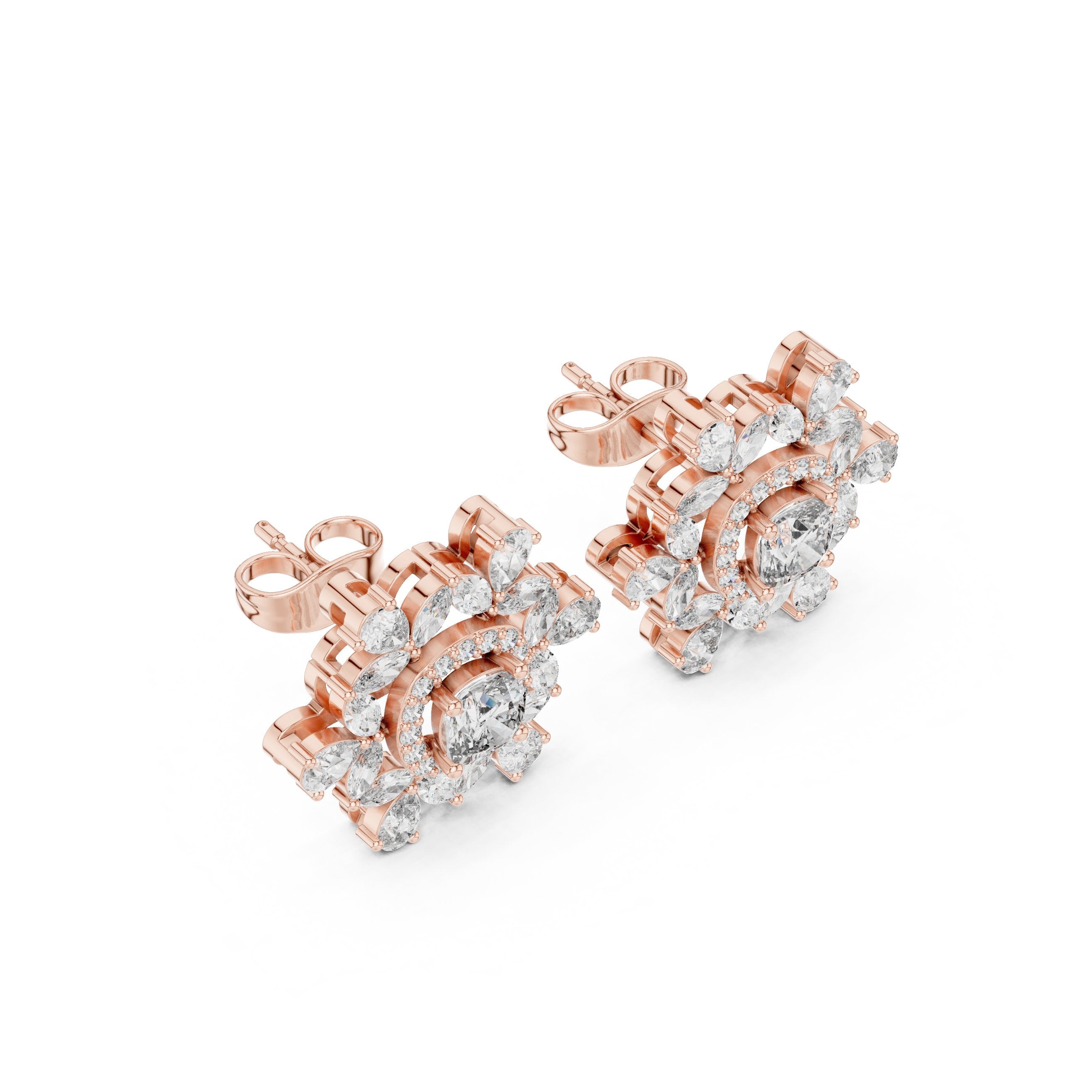 Cushion Twisted Halo Diamond Stud Earrings in Rose Gold - VYKA Diamonds