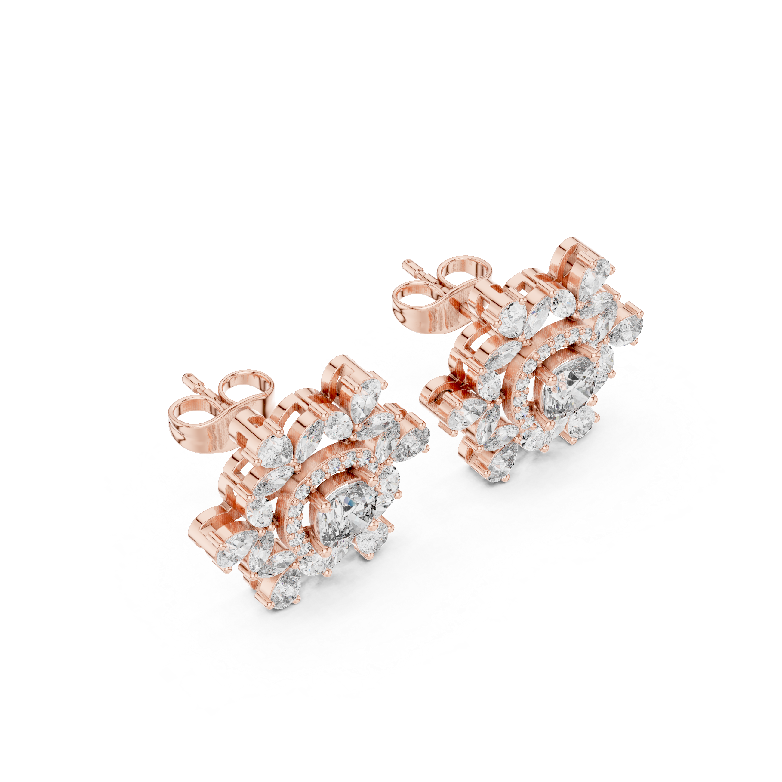 Cushion Twisted Halo Diamond Stud Earrings in Rose Gold - VYKA Diamonds