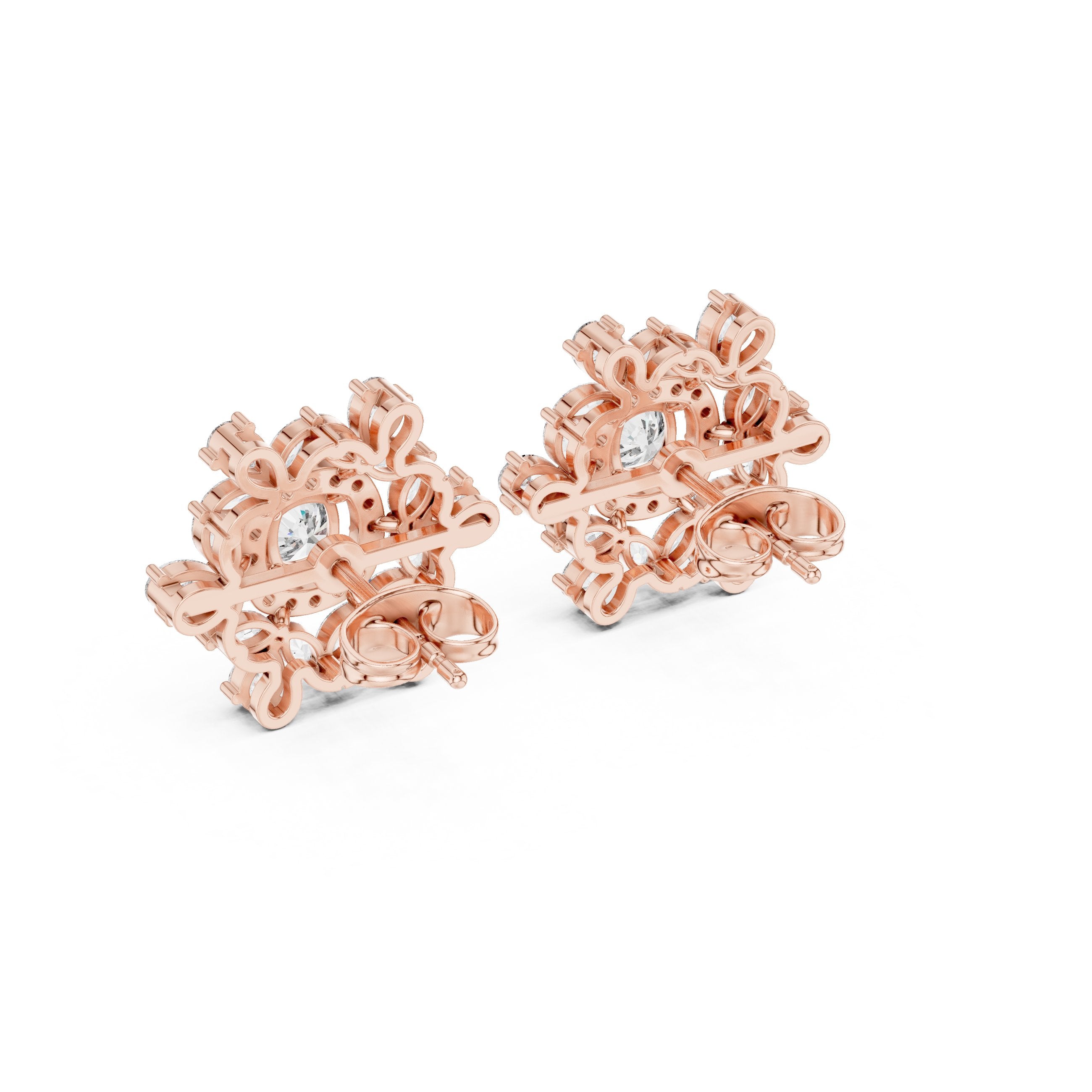 Cushion Twisted Halo Diamond Stud Earrings in Rose Gold - VYKA Diamonds