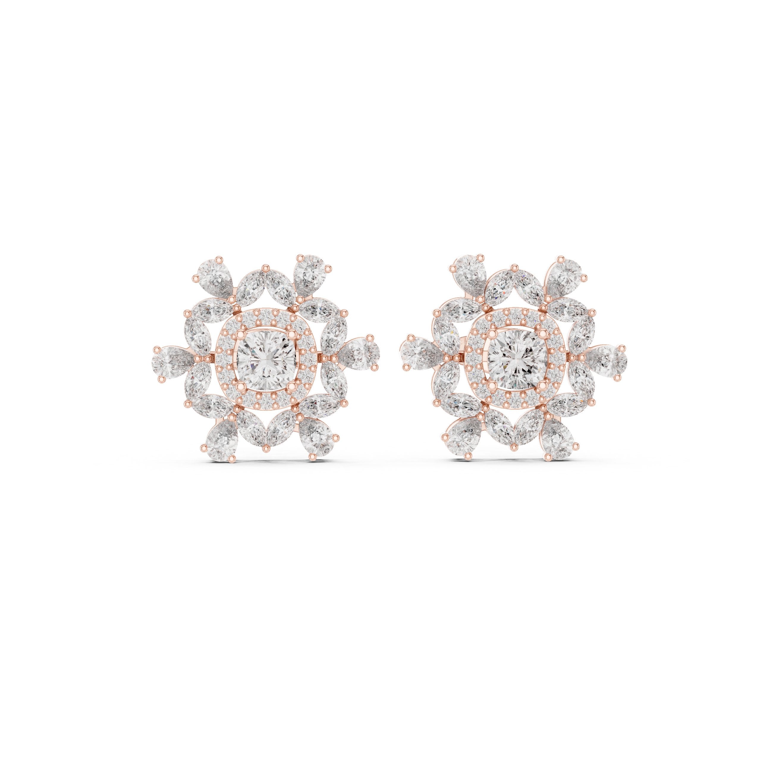 Cushion Twisted Halo Diamond Stud Earrings in Rose Gold - VYKA Diamonds