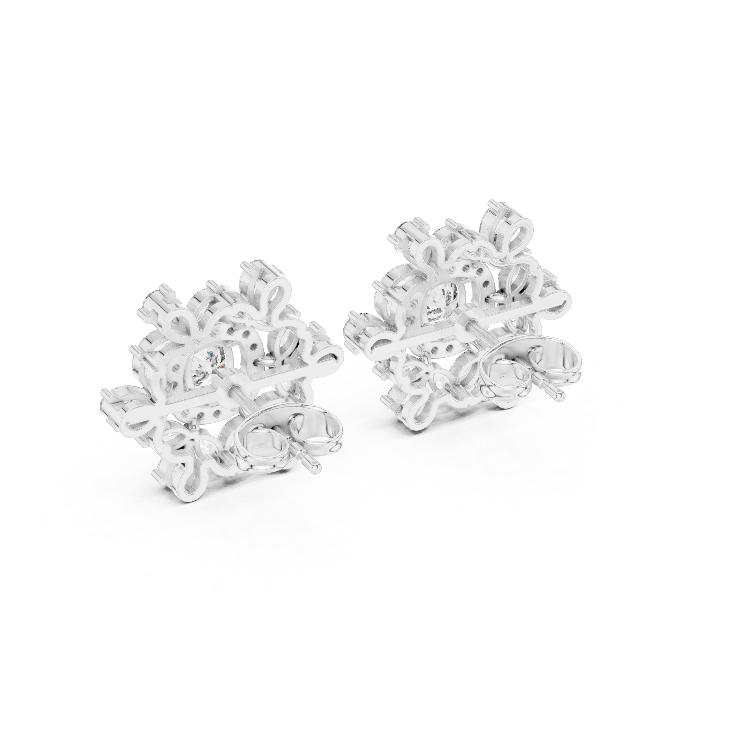 Cushion Twisted Halo Diamond Stud Earrings in White Gold - VYKA Diamonds