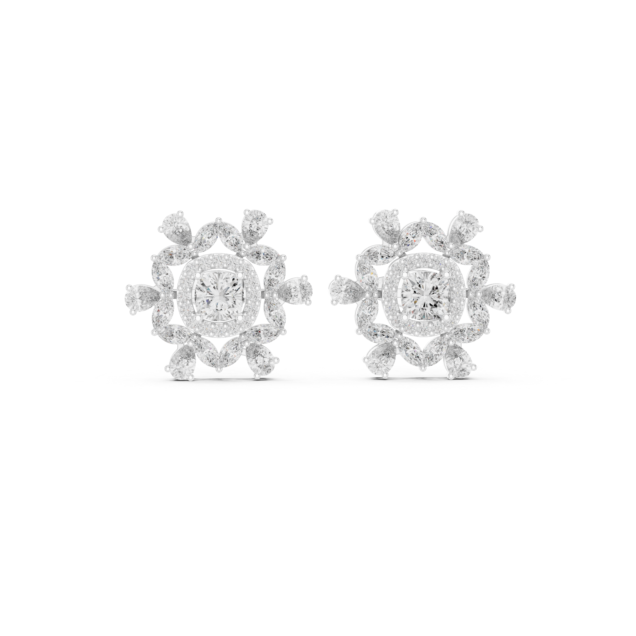 Cushion Twisted Halo Diamond Stud Earrings in White Gold - VYKA Diamonds