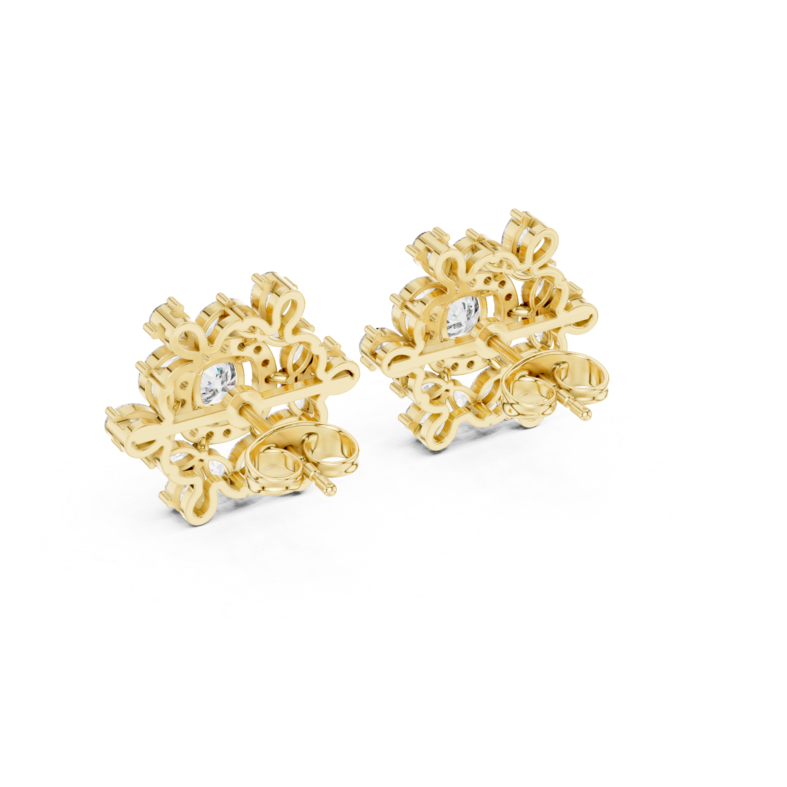 Cushion Twisted Halo Diamond Stud Earrings in Yellow Gold - VYKA Diamonds