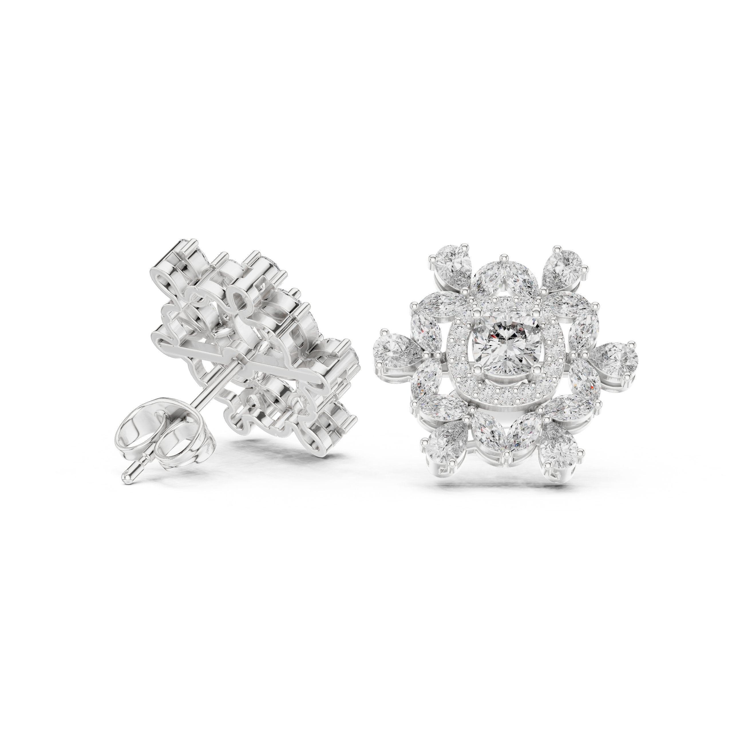 Cushion Twisted Halo Diamond Stud Earrings in White Gold - VYKA Diamonds