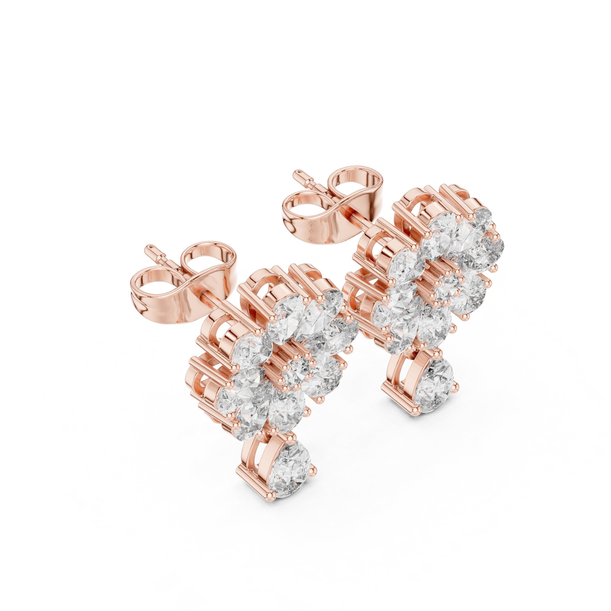 Radiant Twisted Halo Diamond Stud Earrings in Rose Gold - VYKA Diamonds