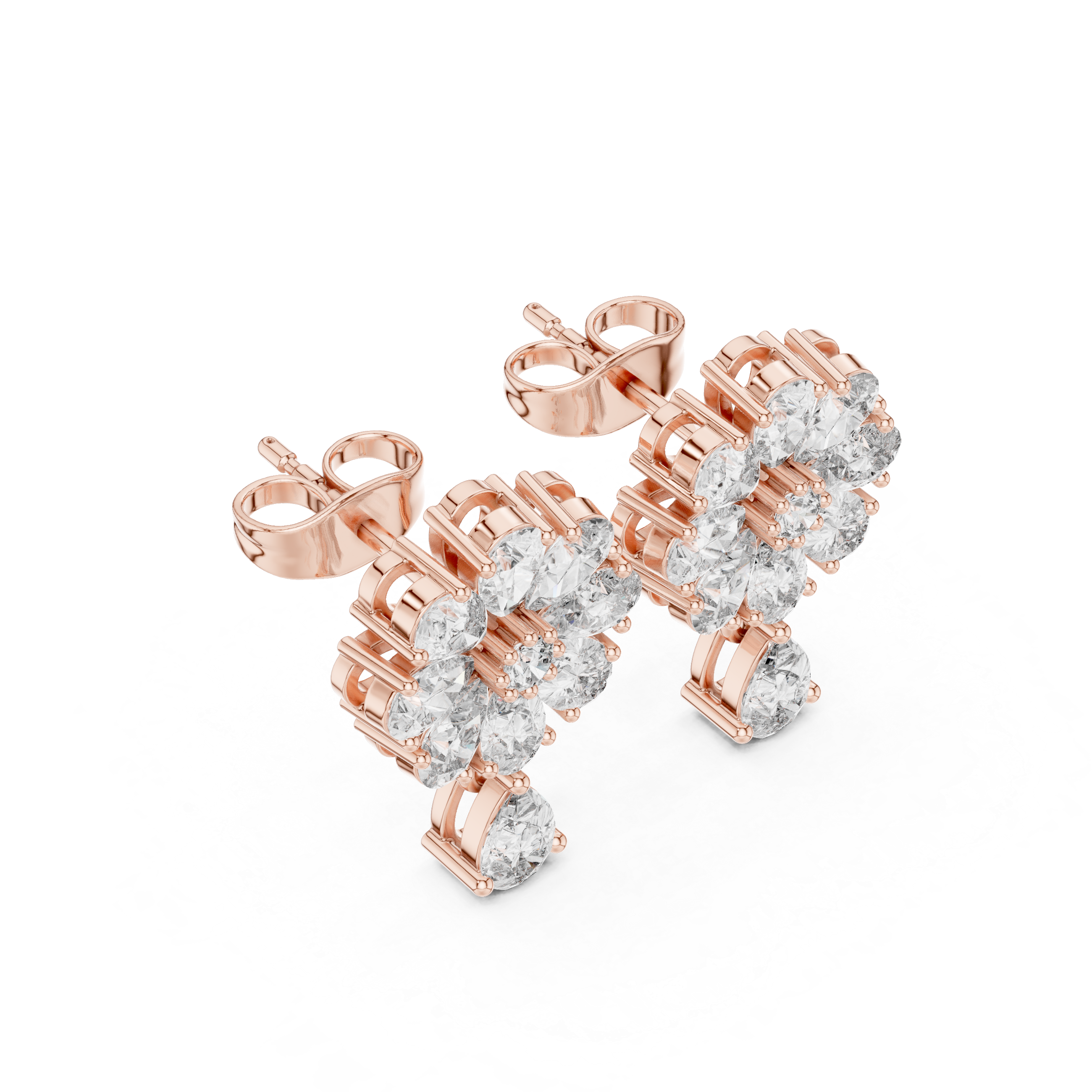 Radiant Twisted Halo Diamond Stud Earrings in Rose Gold - VYKA Diamonds